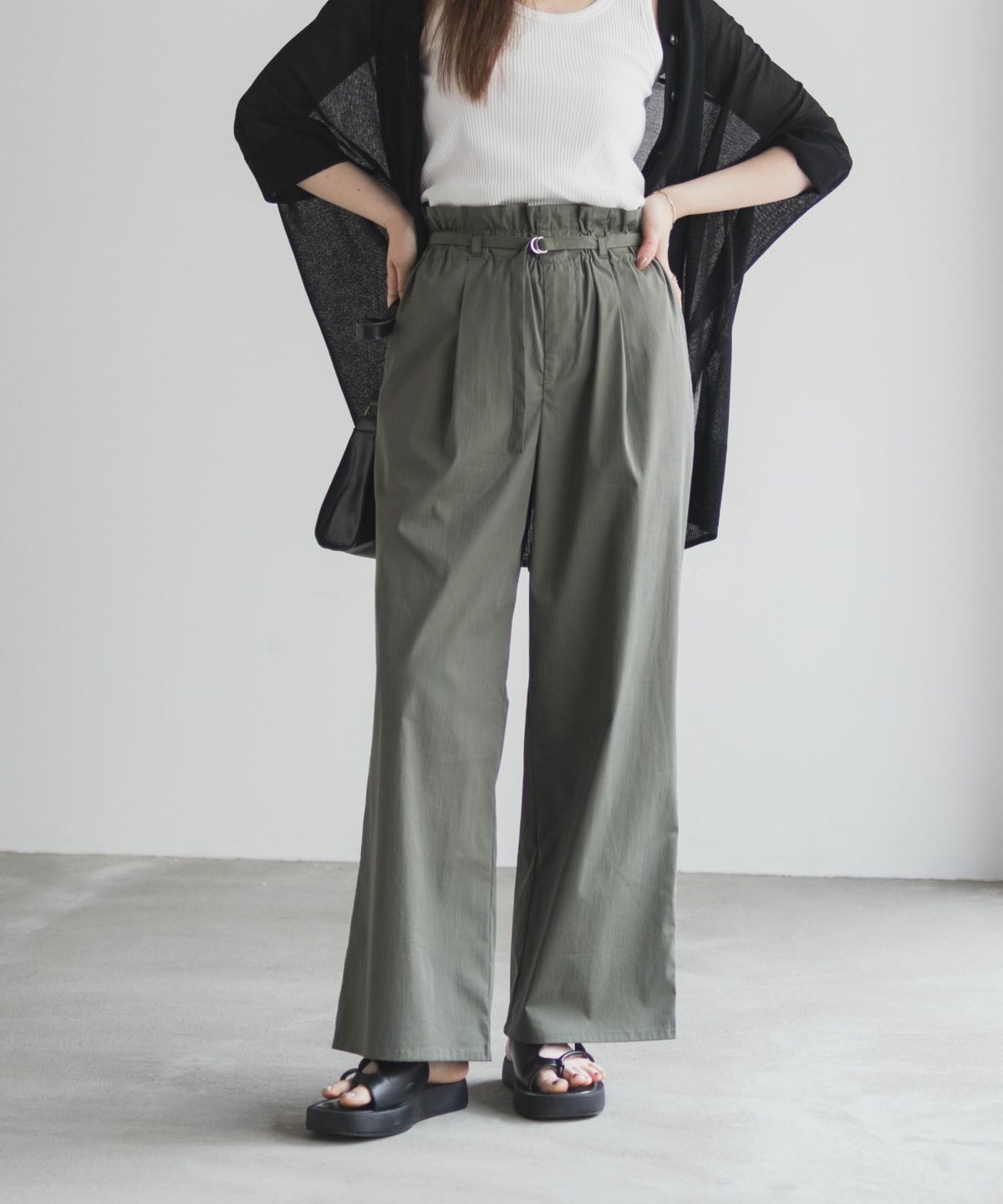 nAvy SARARI ベルト付きハイウエストパンツ レディース