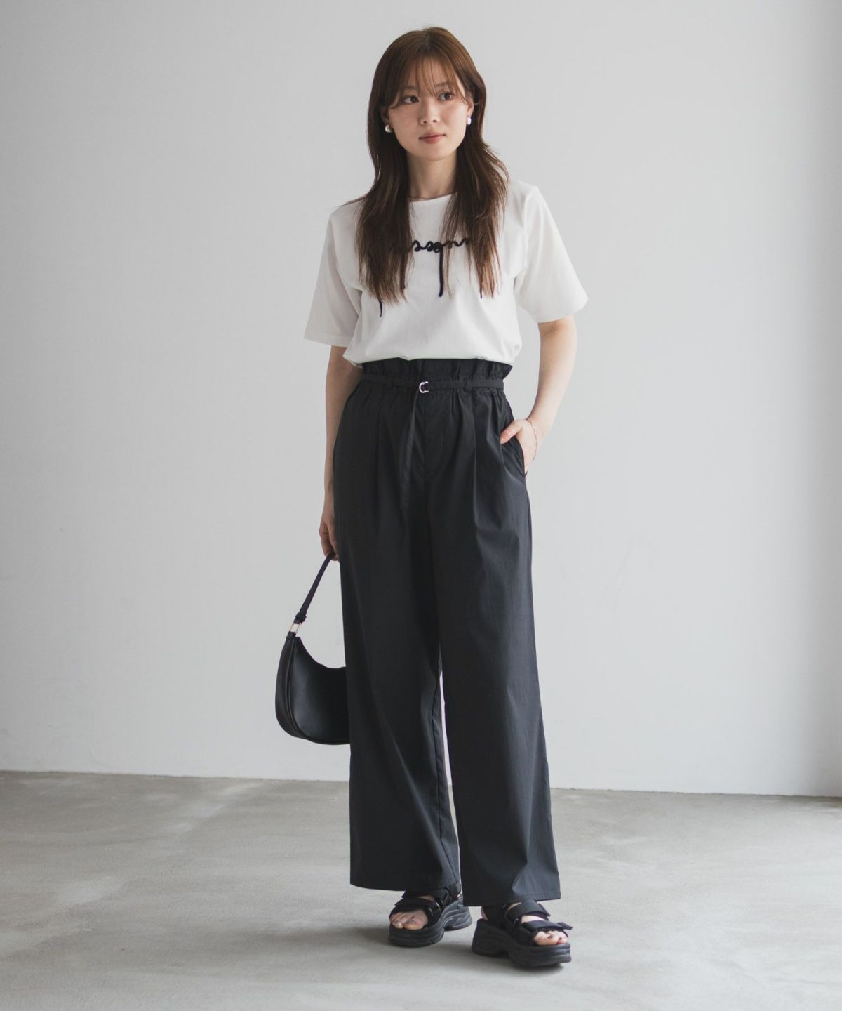 nAvy SARARI ベルト付きハイウエストパンツ レディース