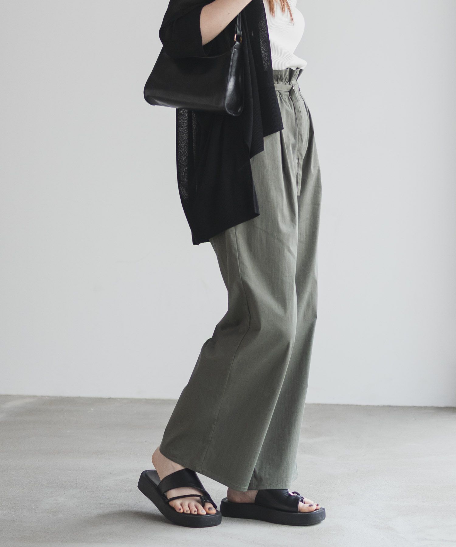 nAvy SARARI ベルト付きハイウエストパンツ レディース