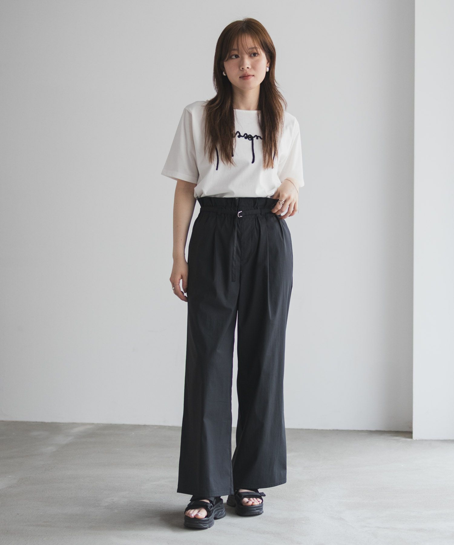 nAvy SARARI ベルト付きハイウエストパンツ レディース