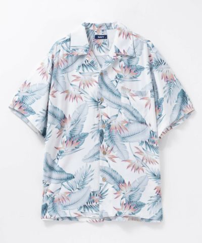 NAVY  SARARI レーヨンアロハプリントシャツ メンズ