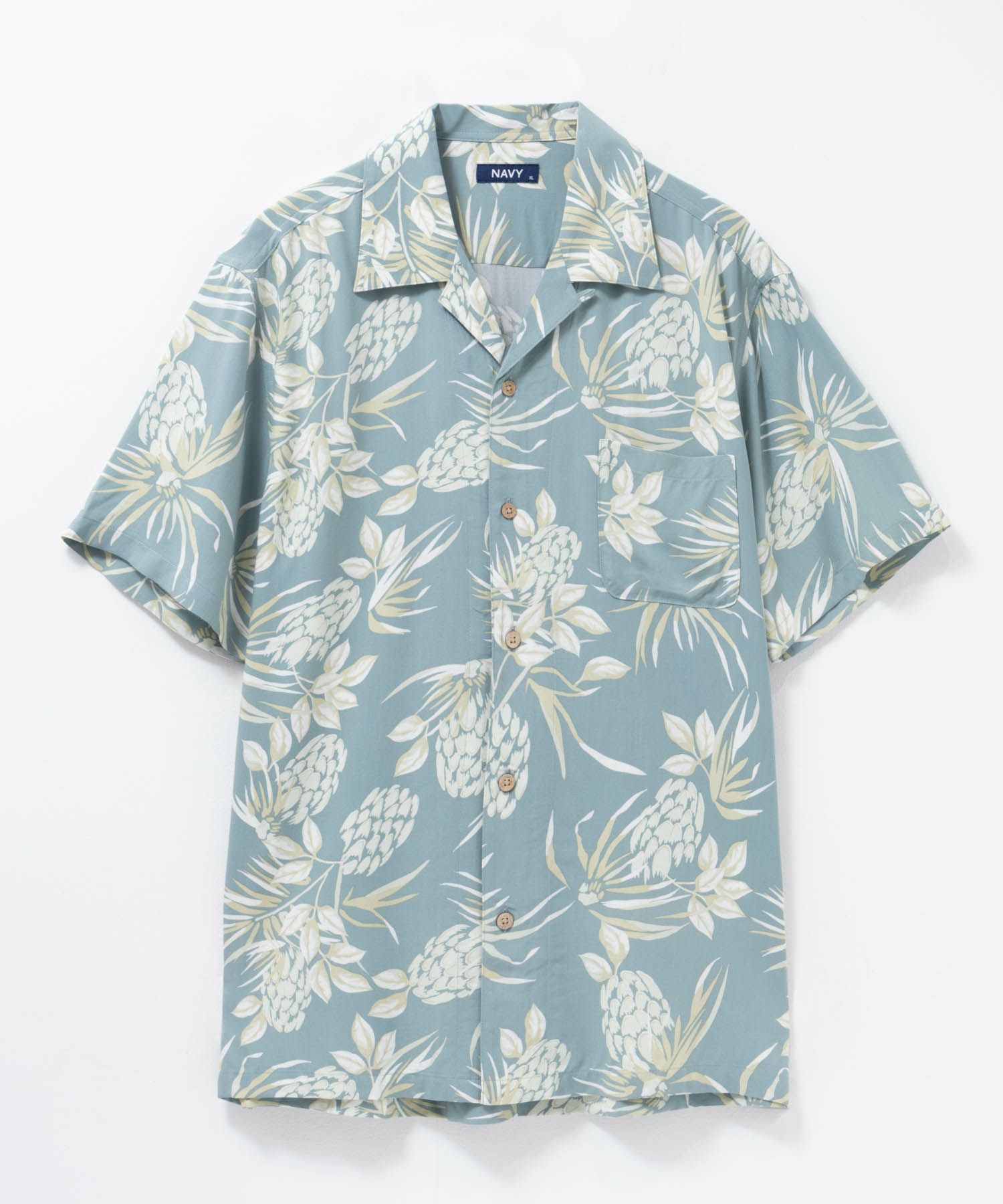 NAVY SARARI レーヨンアロハプリントシャツ メンズ