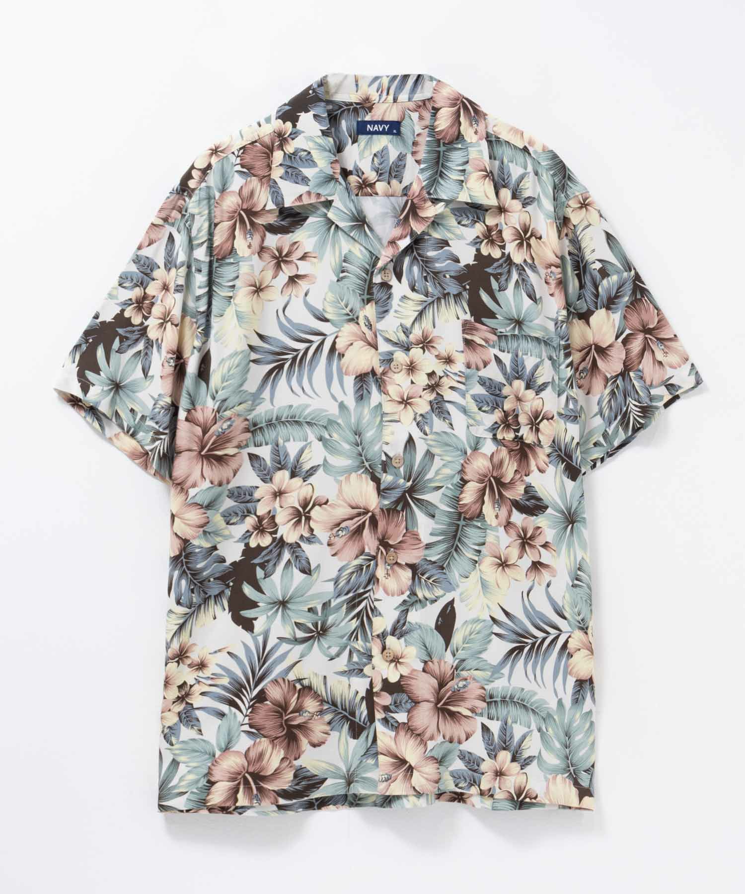 NAVY SARARI レーヨンアロハプリントシャツ メンズ