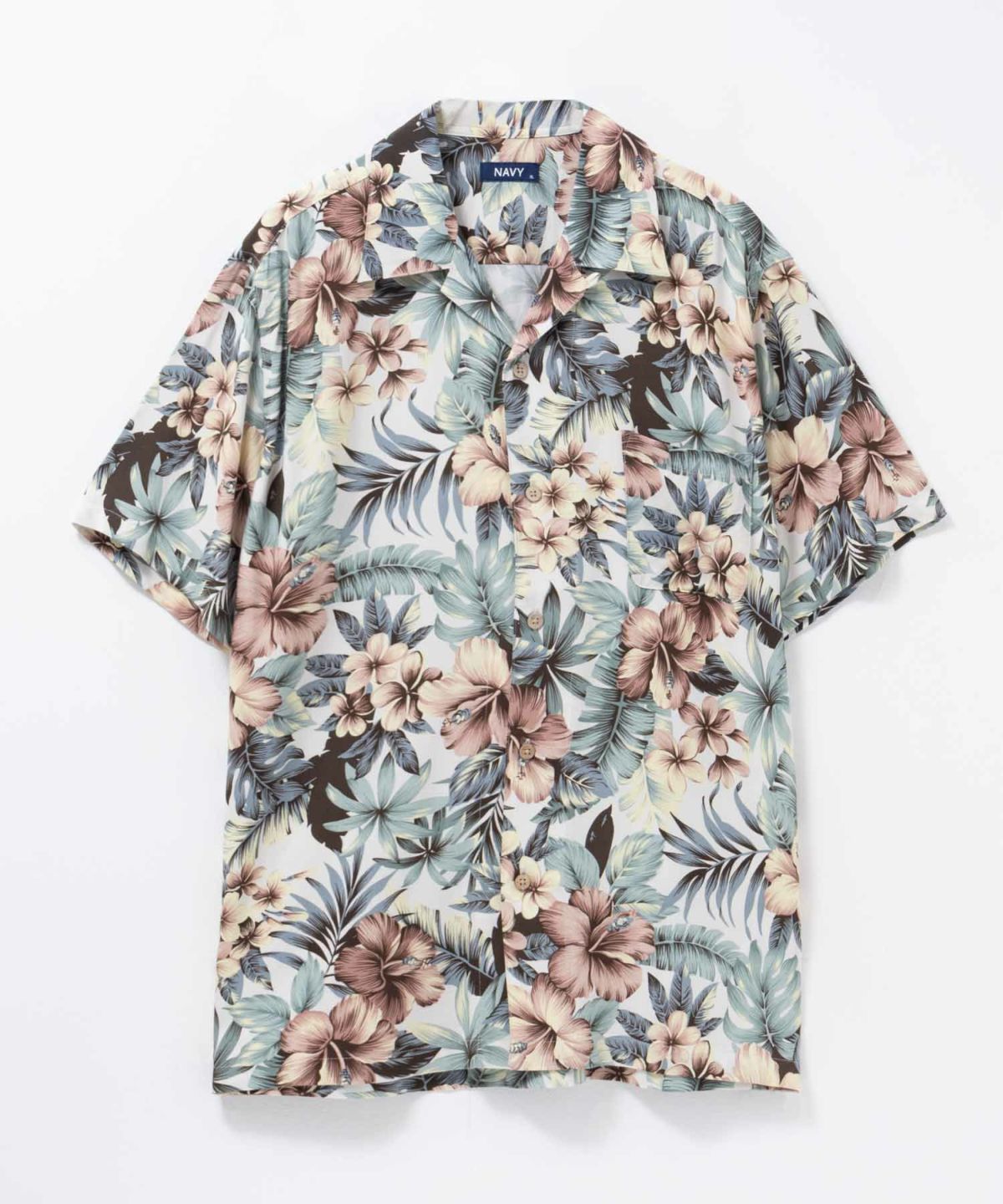 NAVY SARARI レーヨンアロハプリントシャツ メンズ