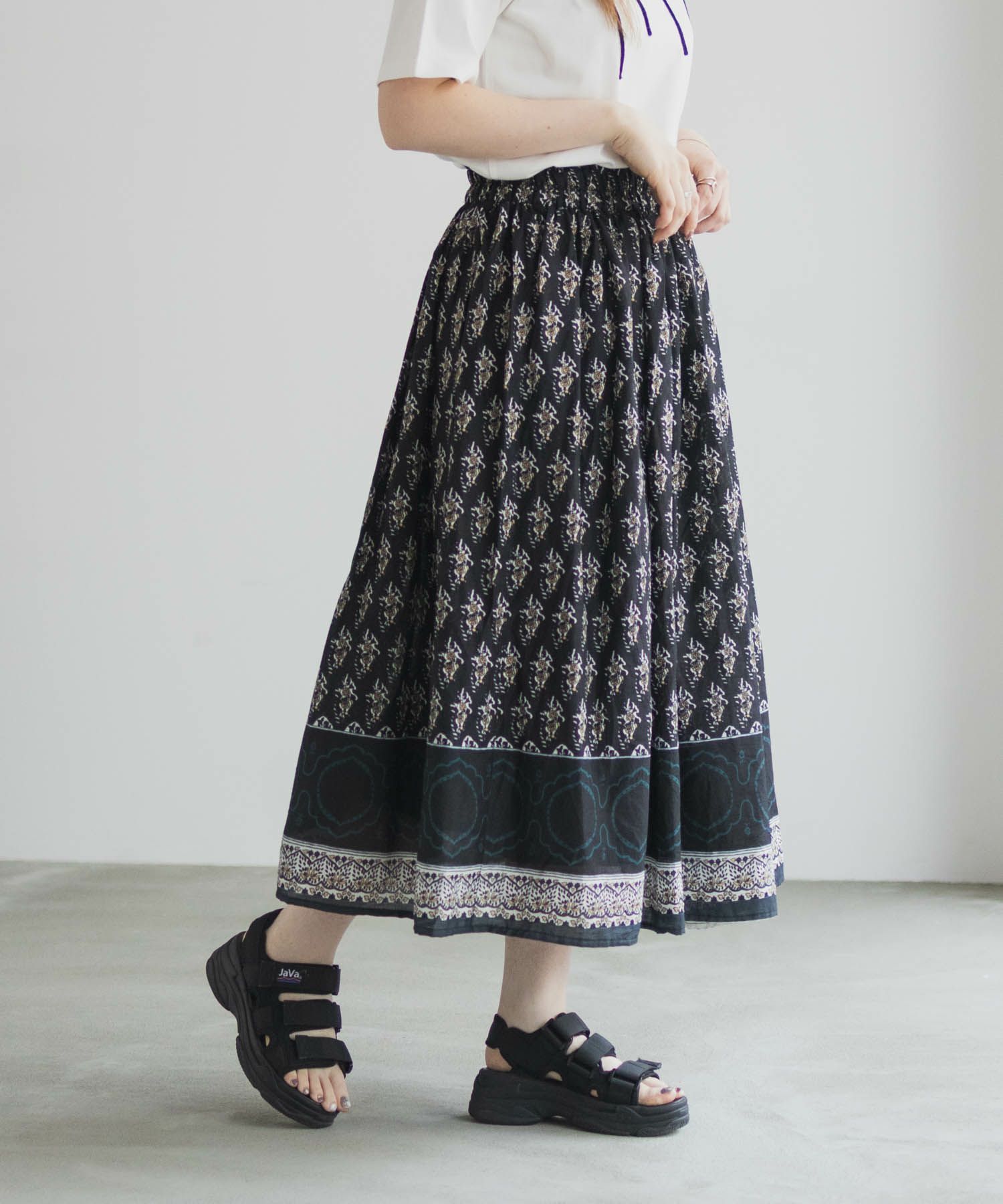 Howdy Marie  インドファブリック 綿ボイル総柄スカート レディース商品画像-1