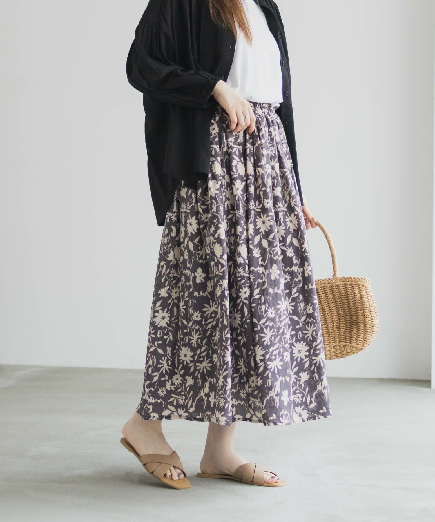 Howdy Marie インドファブリック 綿ボイル総柄スカート レディース