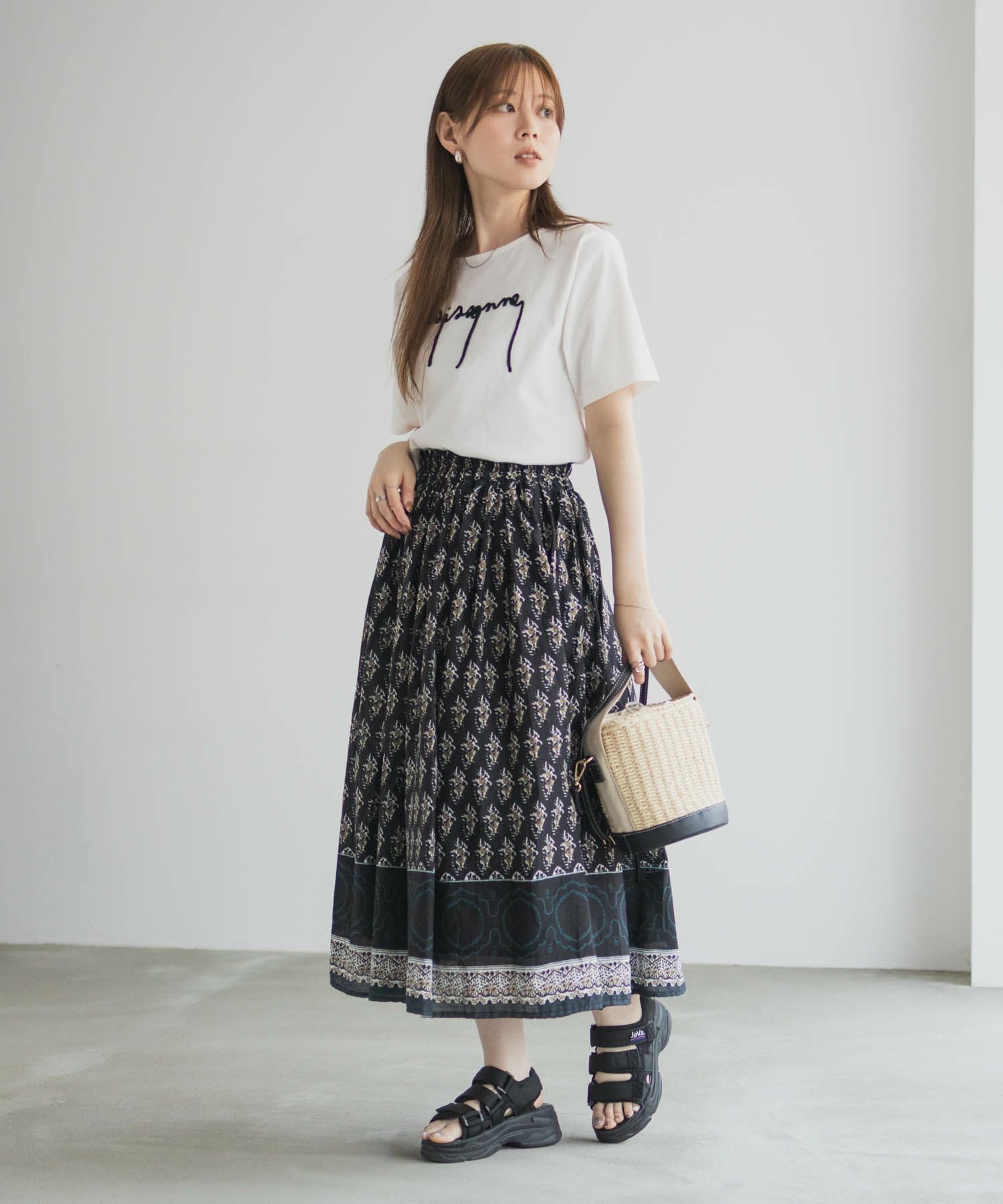 Howdy Marie インドファブリック 綿ボイル総柄スカート レディース