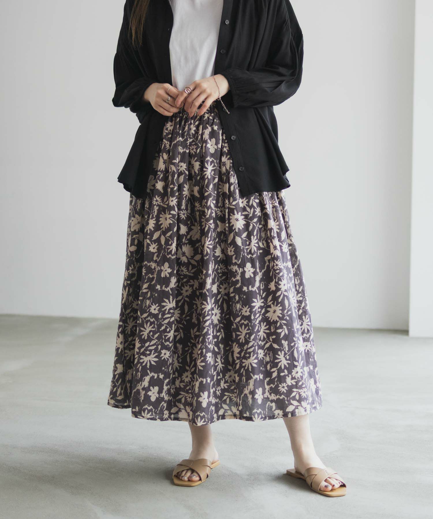 Howdy Marie インドファブリック 綿ボイル総柄スカート レディース