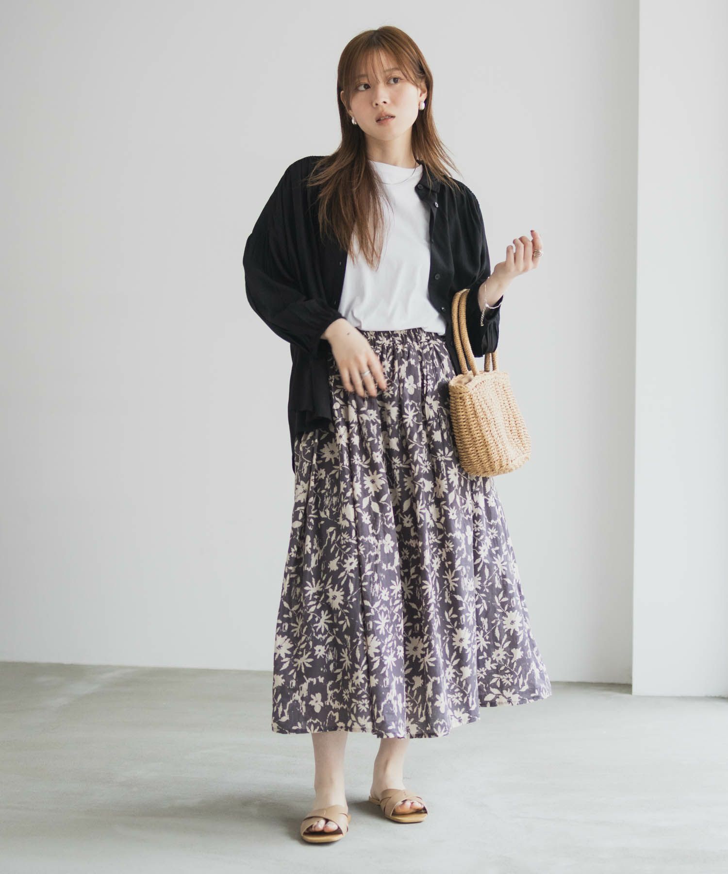 Howdy Marie インドファブリック 綿ボイル総柄スカート レディース