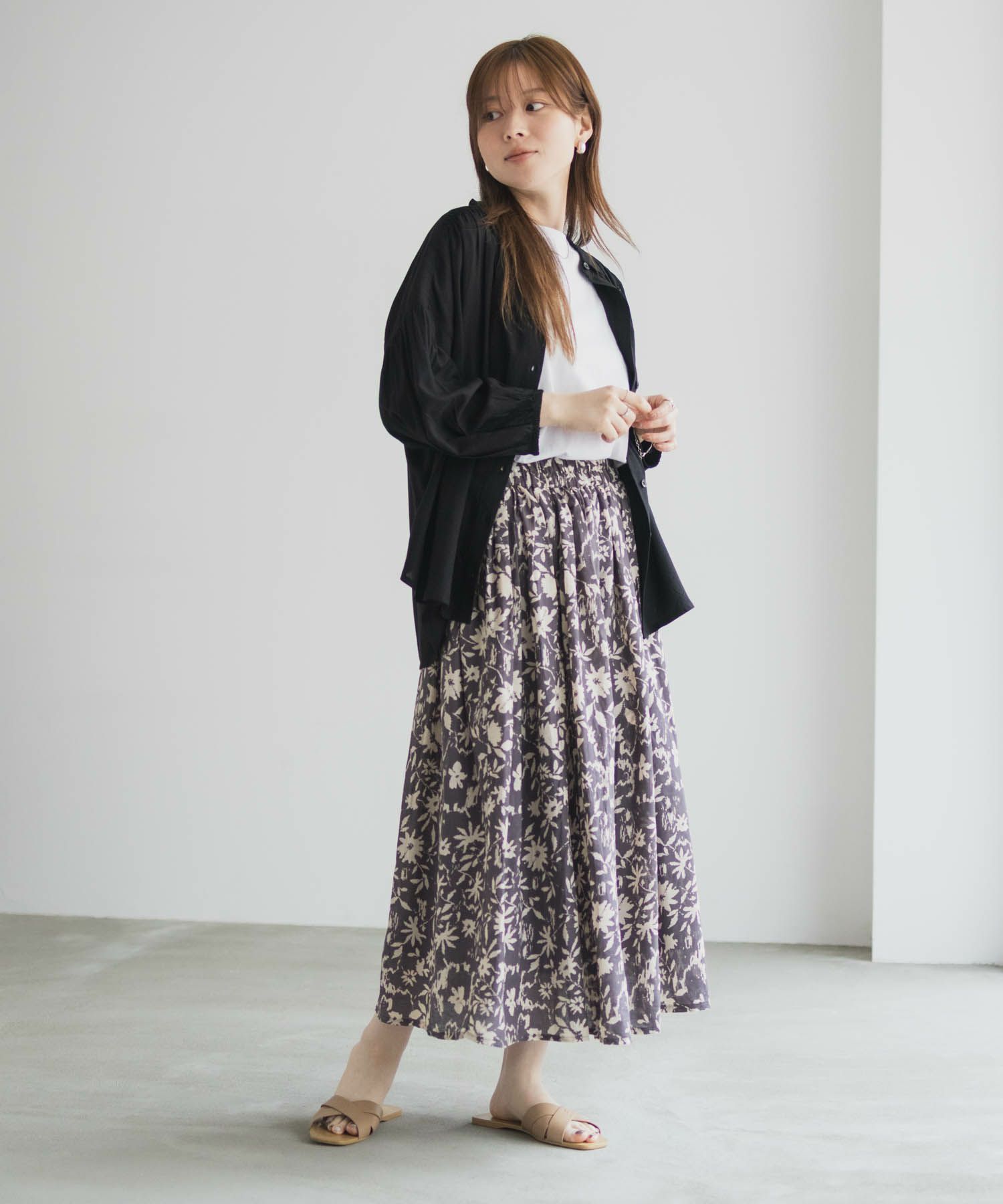 Howdy Marie インドファブリック 綿ボイル総柄スカート レディース