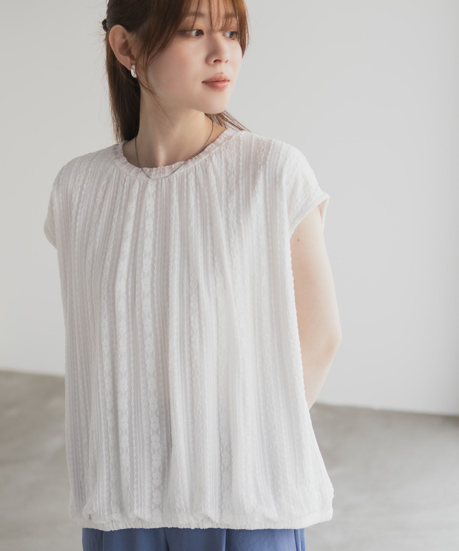 HusHusH レースバルーンフレンチTシャツ レディース メール便 対応商品商品画像-6