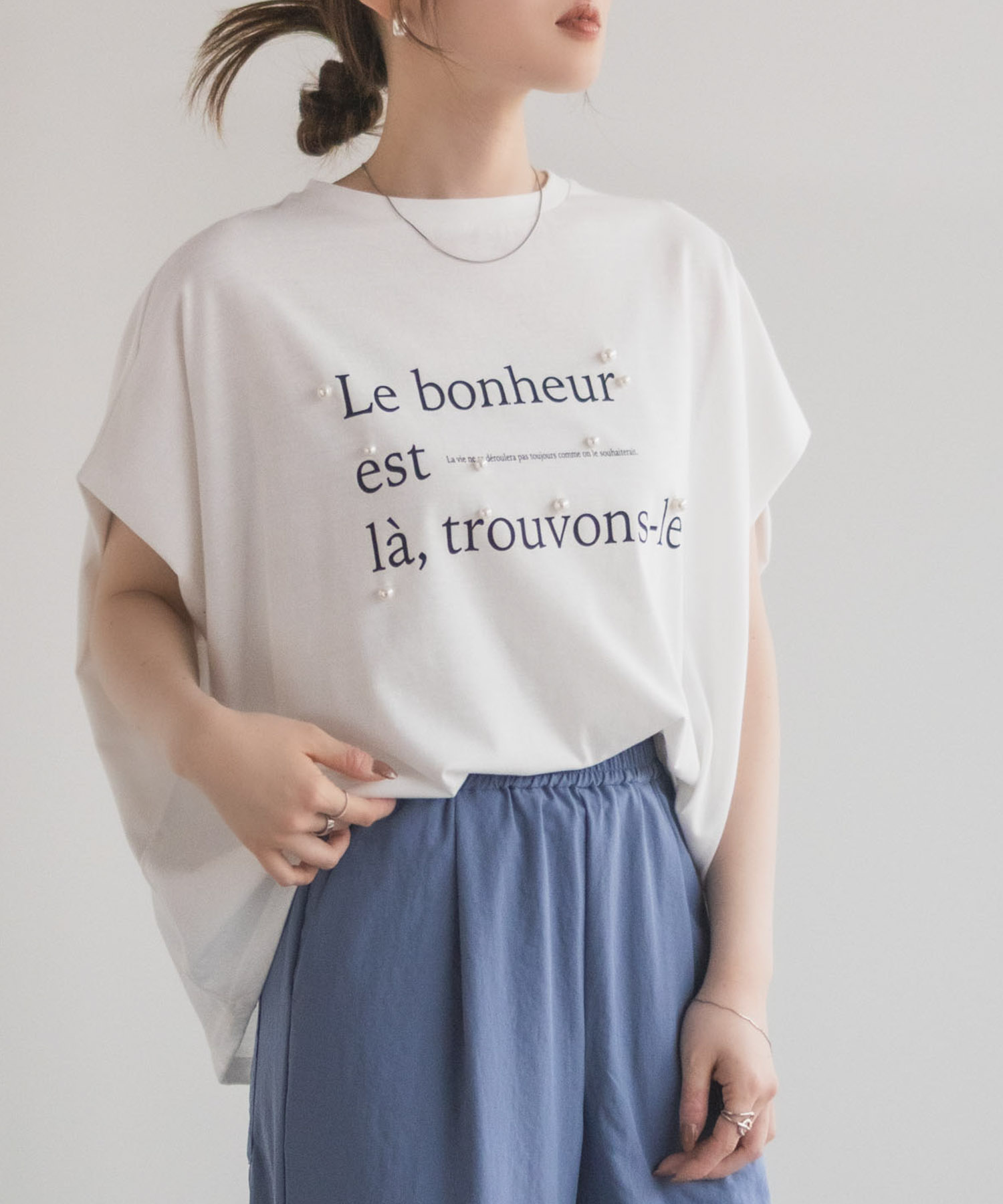 HusHusH  パール使いプリントドルマンTシャツ レディース メール便 対応商品商品画像-1