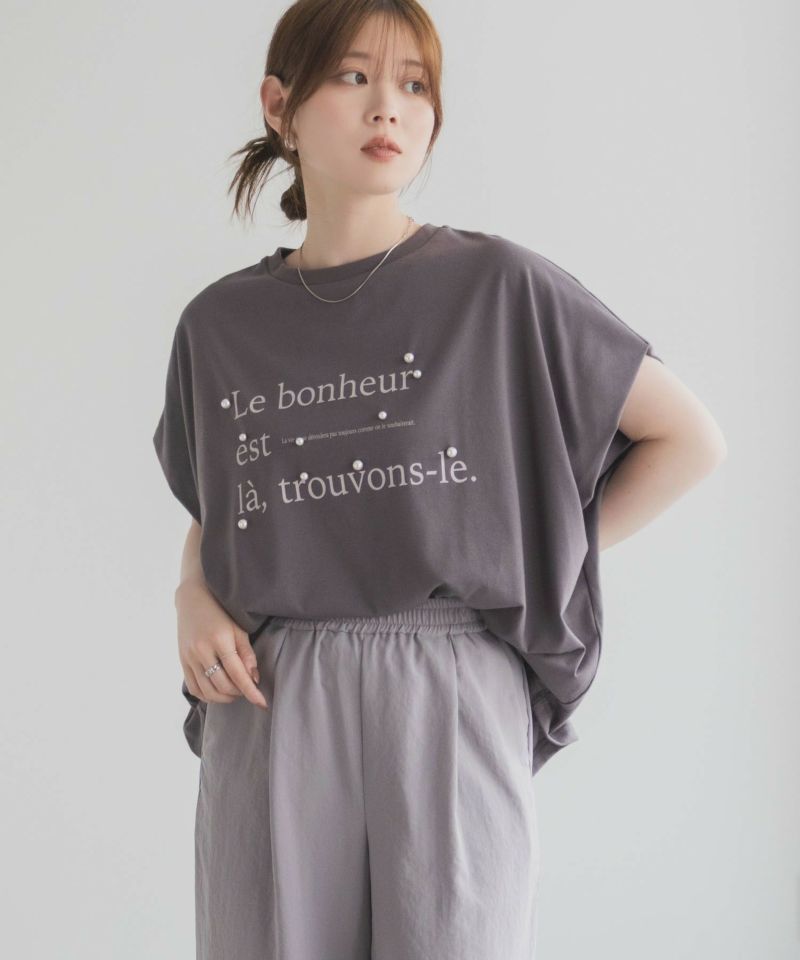 HusHusH  パール使いプリントドルマンTシャツ レディース メール便 対応商品商品画像-2