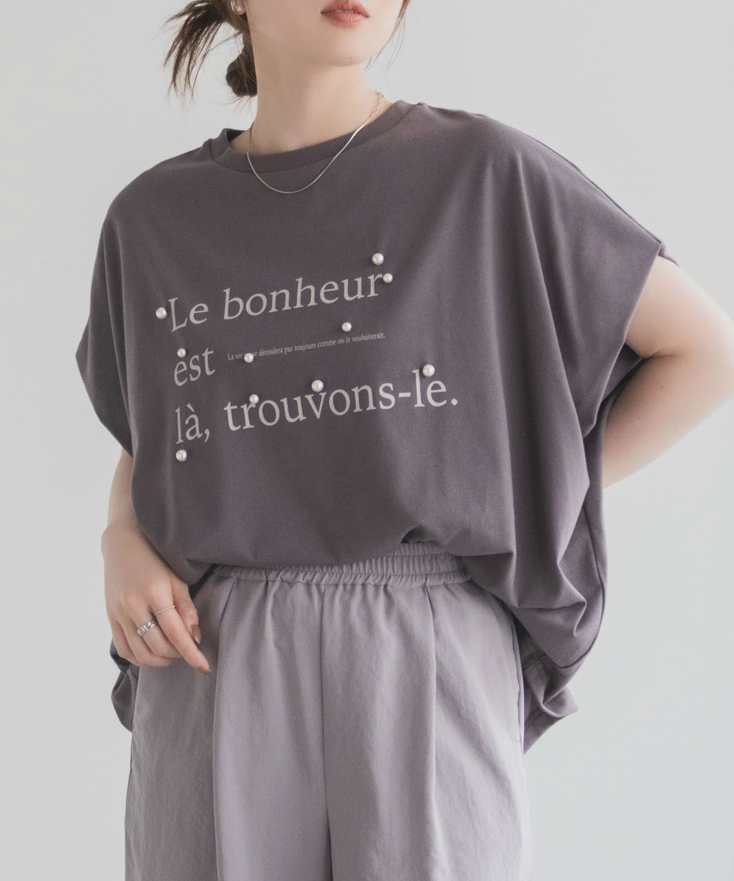 HusHusH パール使いプリントドルマンTシャツ レディース ネコポス 対応商品