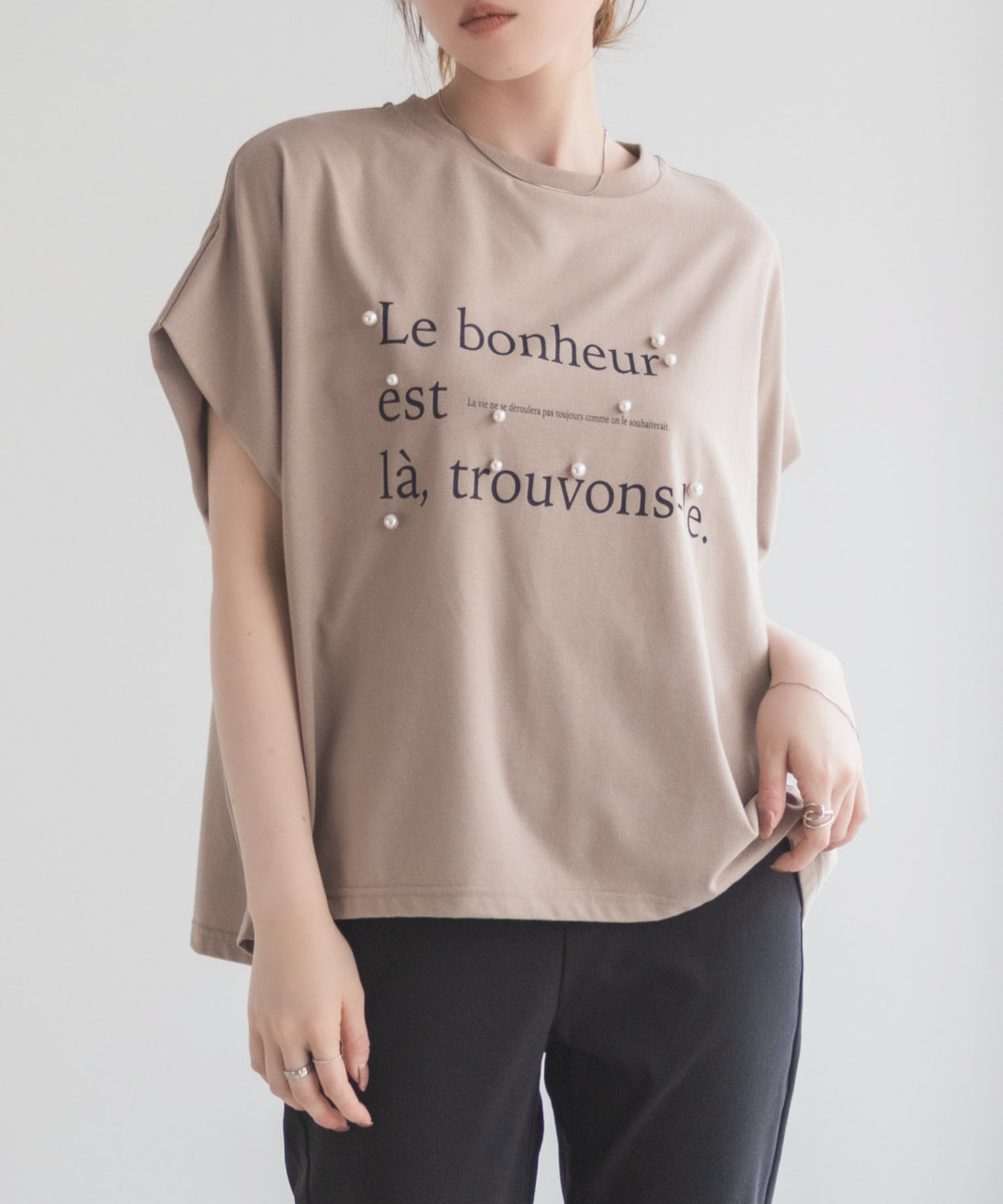 HusHusH  パール使いプリントドルマンTシャツ レディース メール便 対応商品商品画像-3