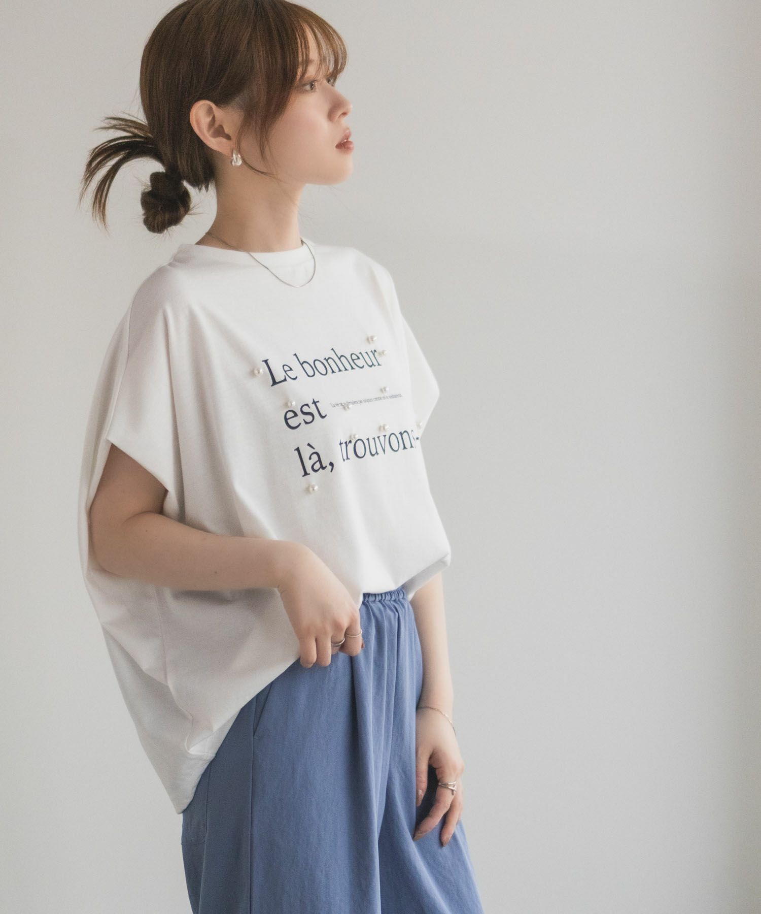 HusHusH パール使いプリントドルマンTシャツ レディース ネコポス 対応商品