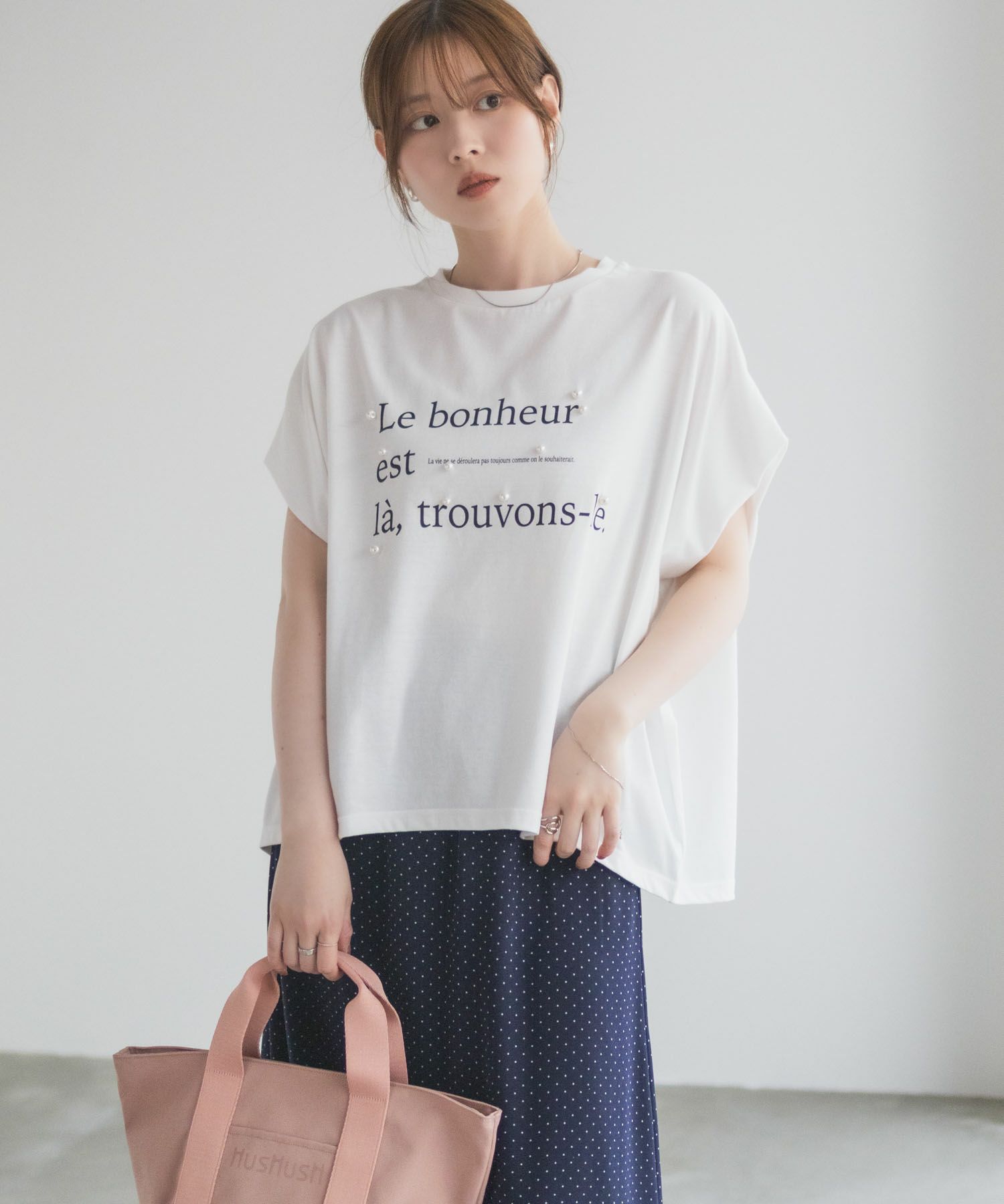 HusHusH パール使いプリントドルマンTシャツ レディース ネコポス 対応商品