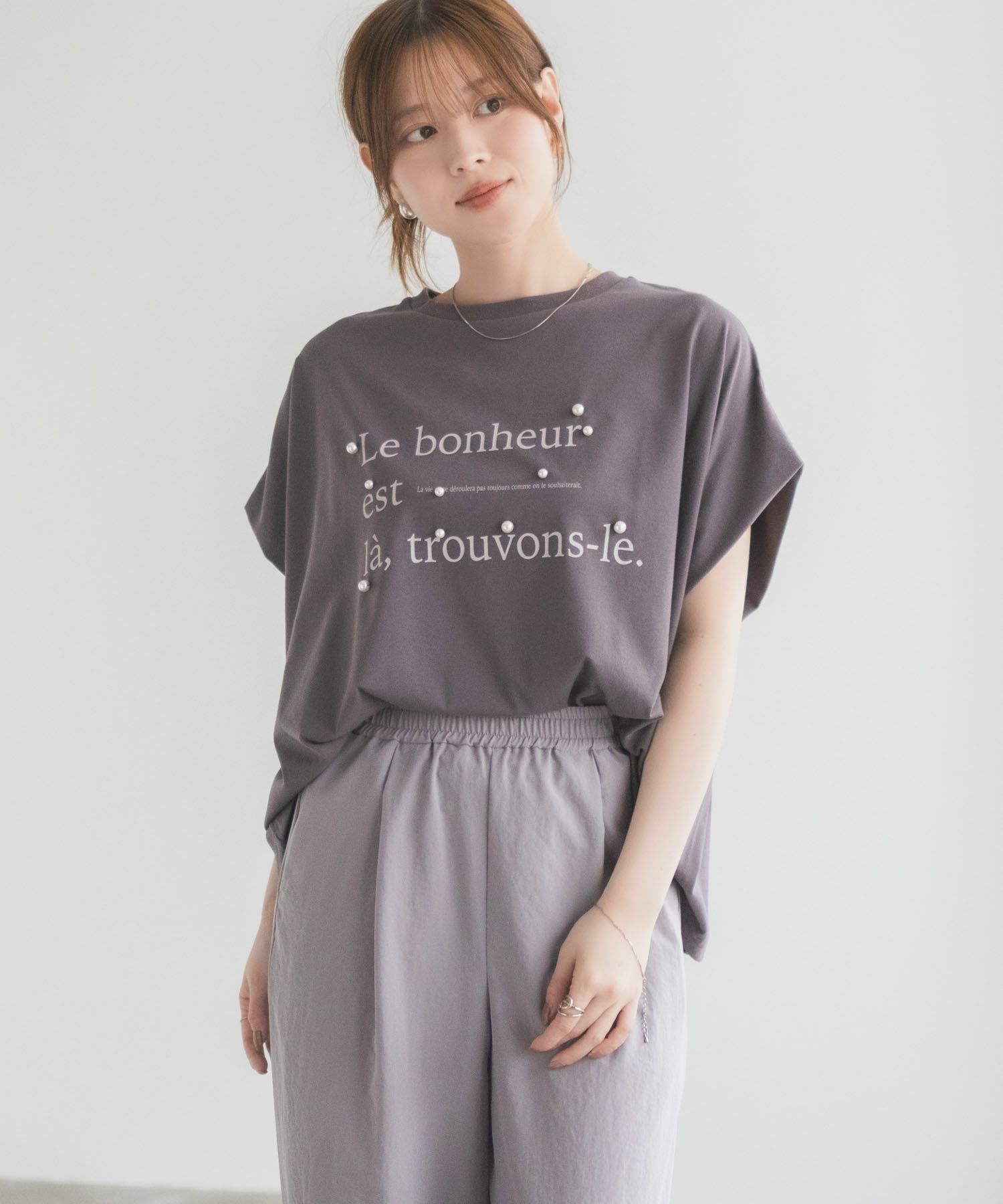 HusHusH パール使いプリントドルマンTシャツ レディース ネコポス 対応商品