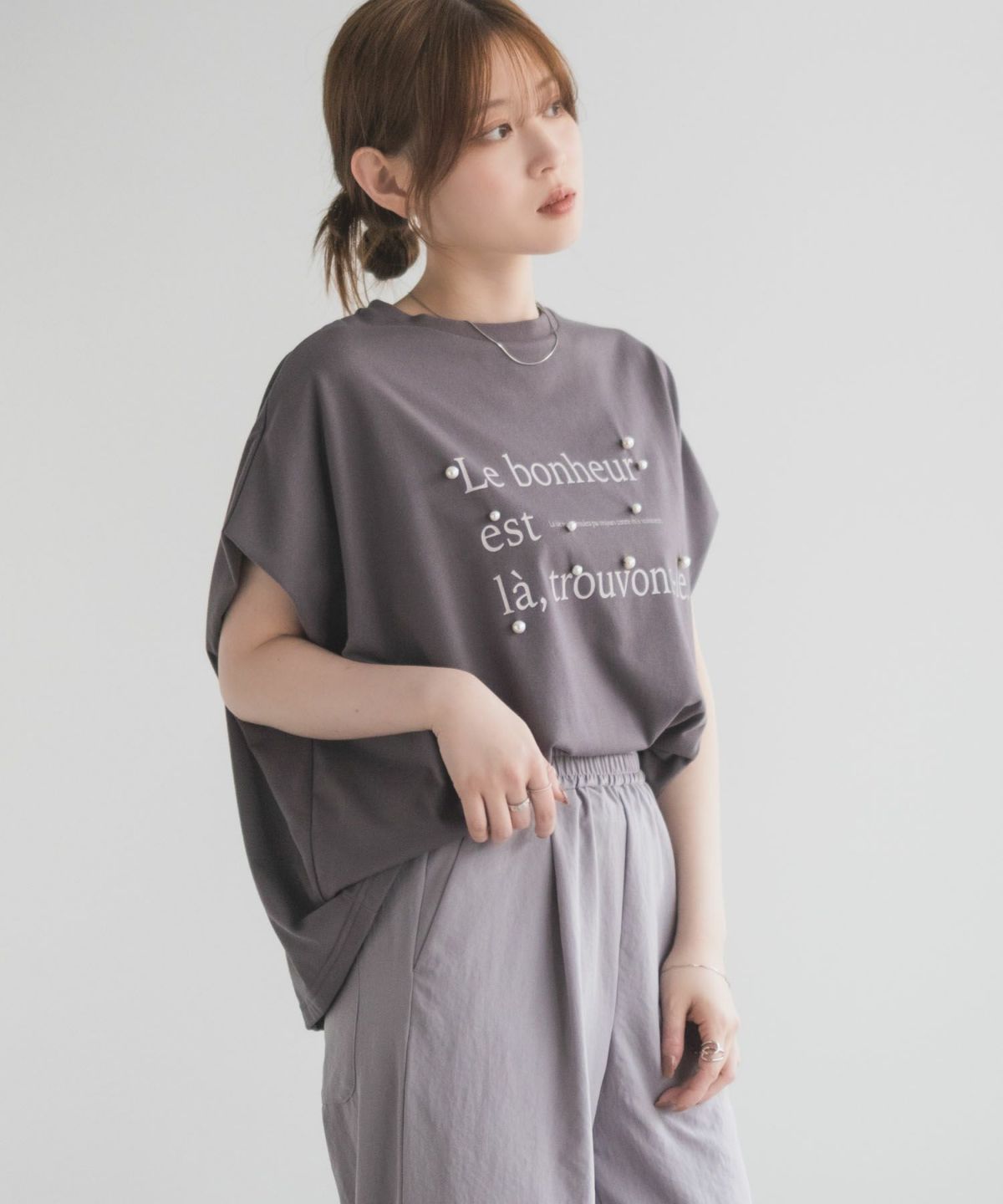 HusHusH パール使いプリントドルマンTシャツ レディース ネコポス 対応商品