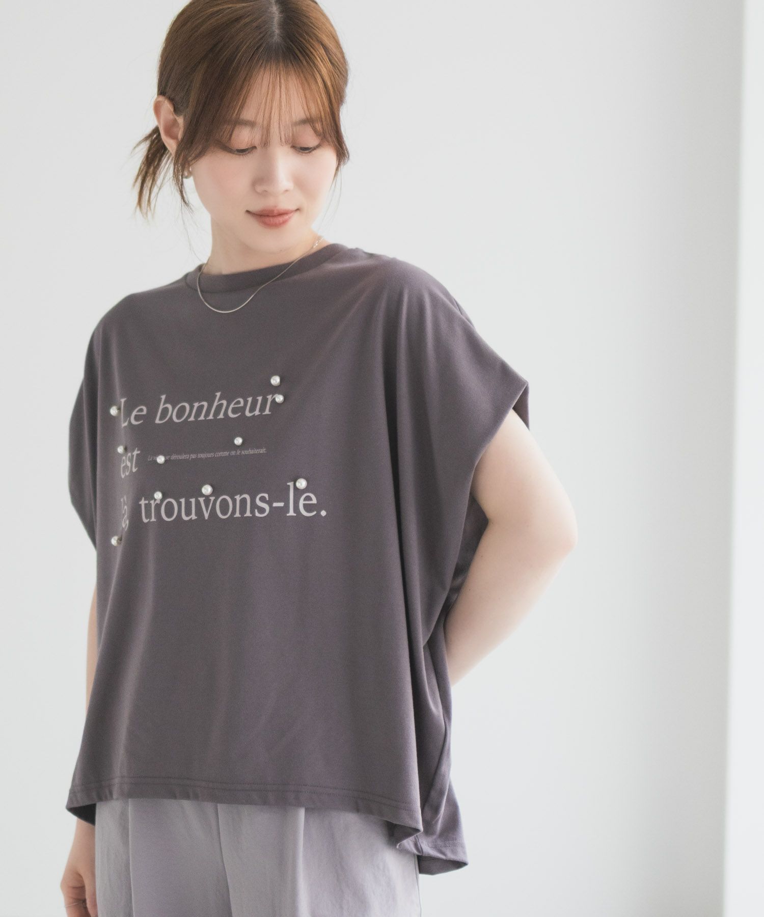 HusHusH パール使いプリントドルマンTシャツ レディース メール便 対応商品商品サムネイル-14