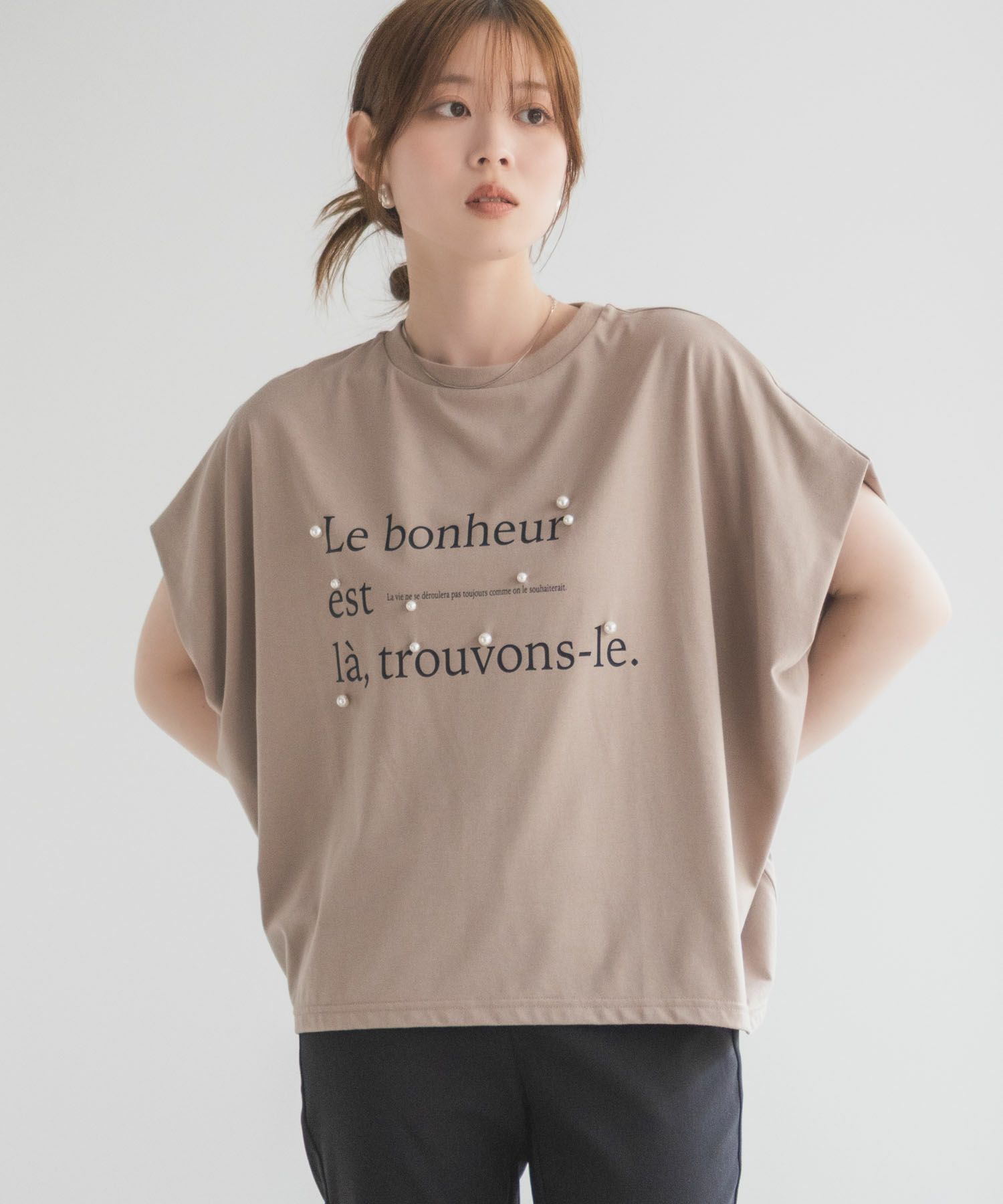 HusHusH パール使いプリントドルマンTシャツ レディース ネコポス 対応商品