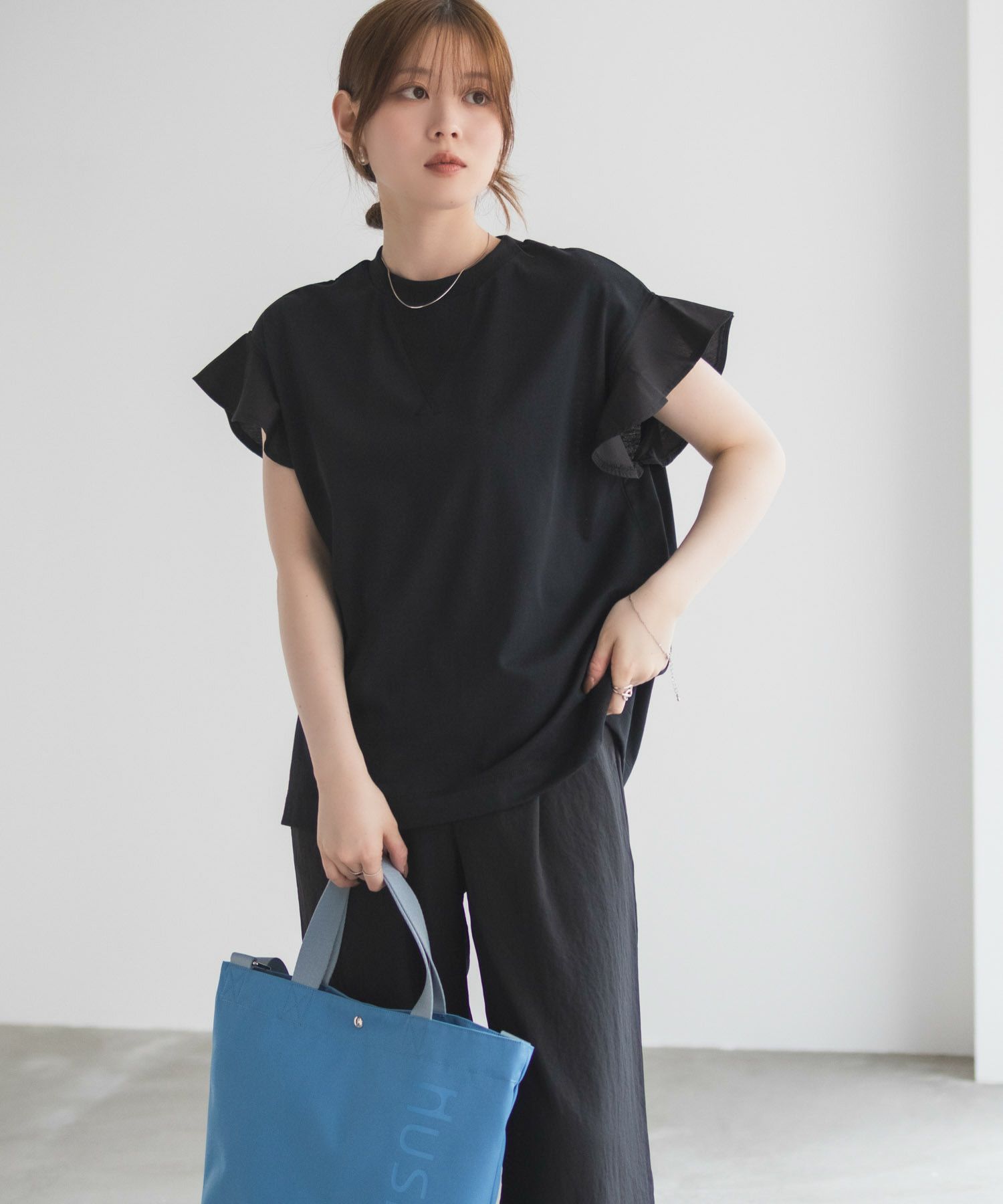 HusHusH 布帛フリルTシャツ レディース メール便 対応商品商品画像-4