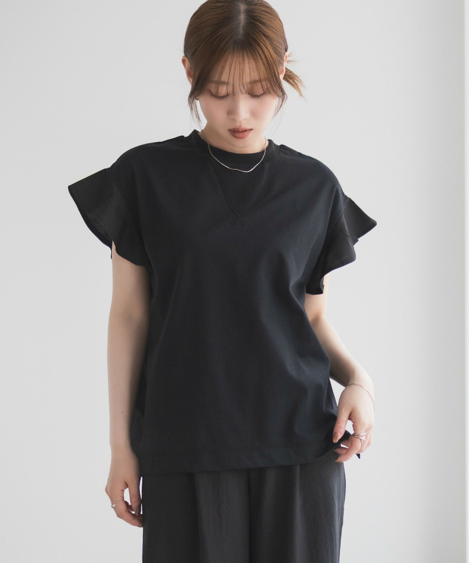 HusHusH  布帛フリルTシャツ レディース メール便 対応商品商品画像-5