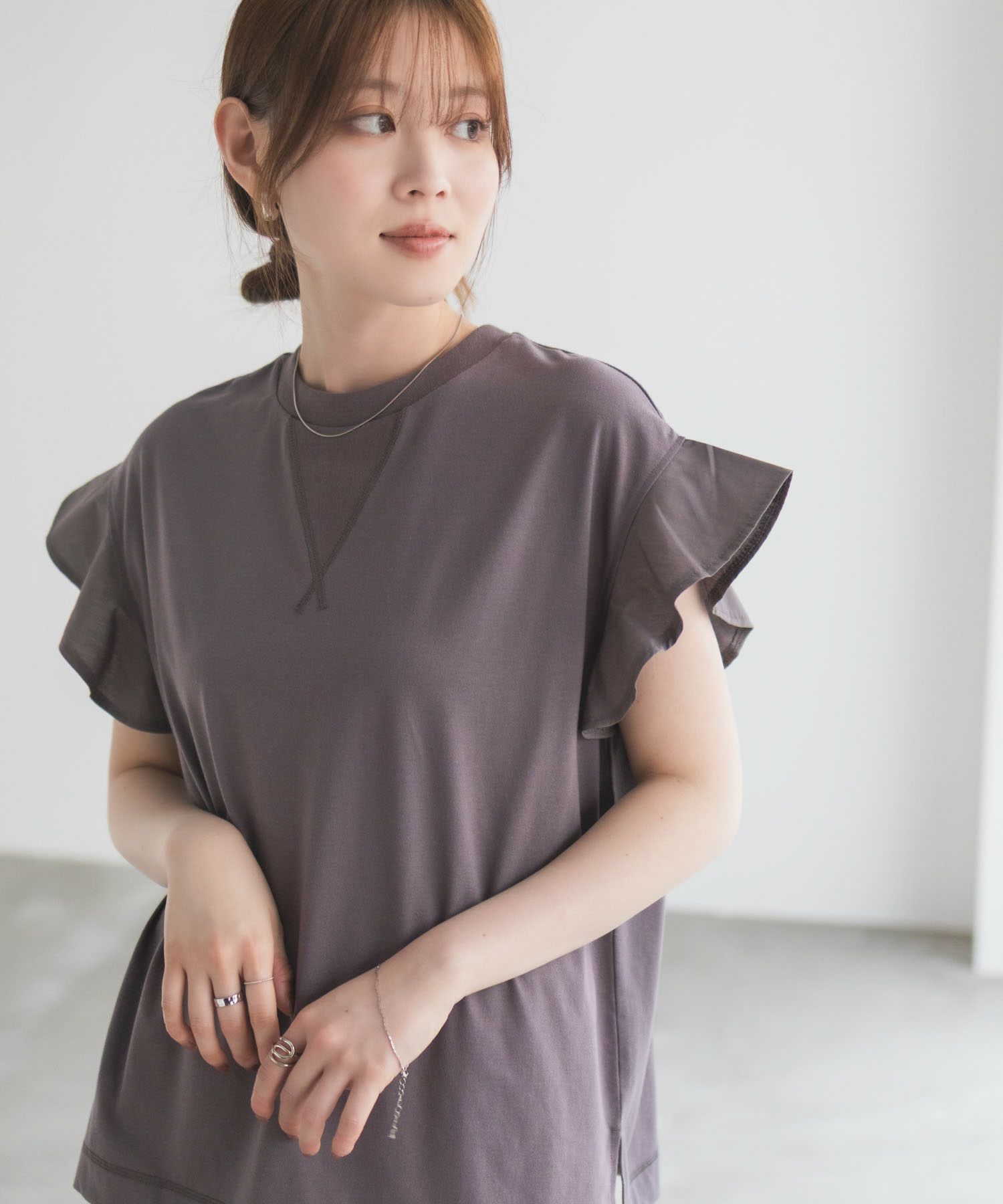 HusHusH 布帛フリルTシャツ レディース メール便 対応商品商品画像-10