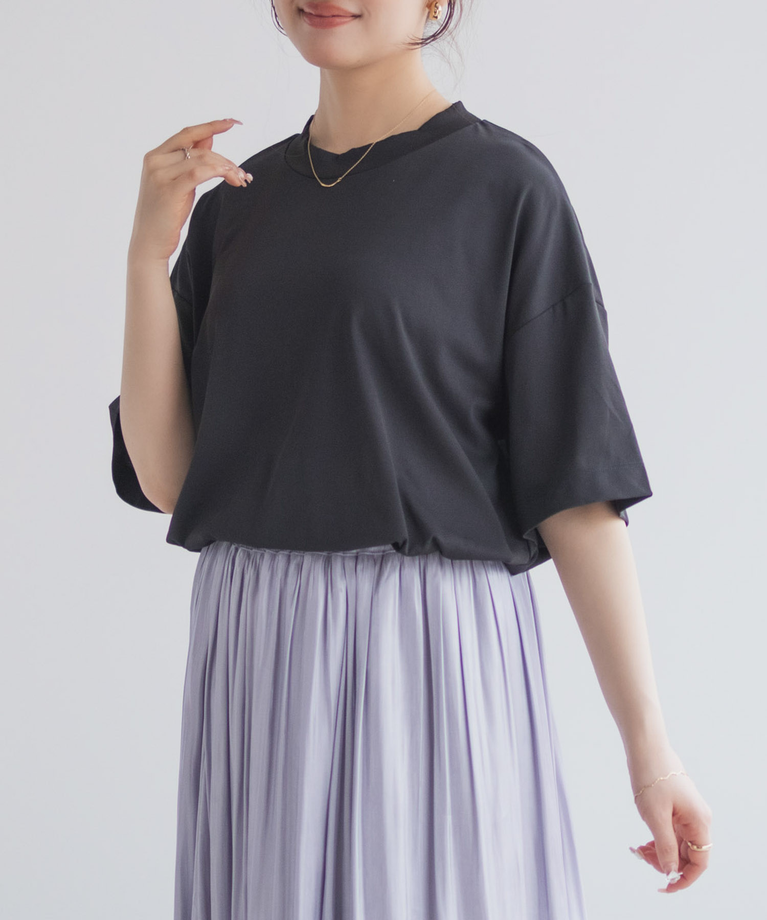 nAvy エブリーT 汗じみ軽減 プチハイネックTシャツ レディース メール便 対応商品商品画像-3