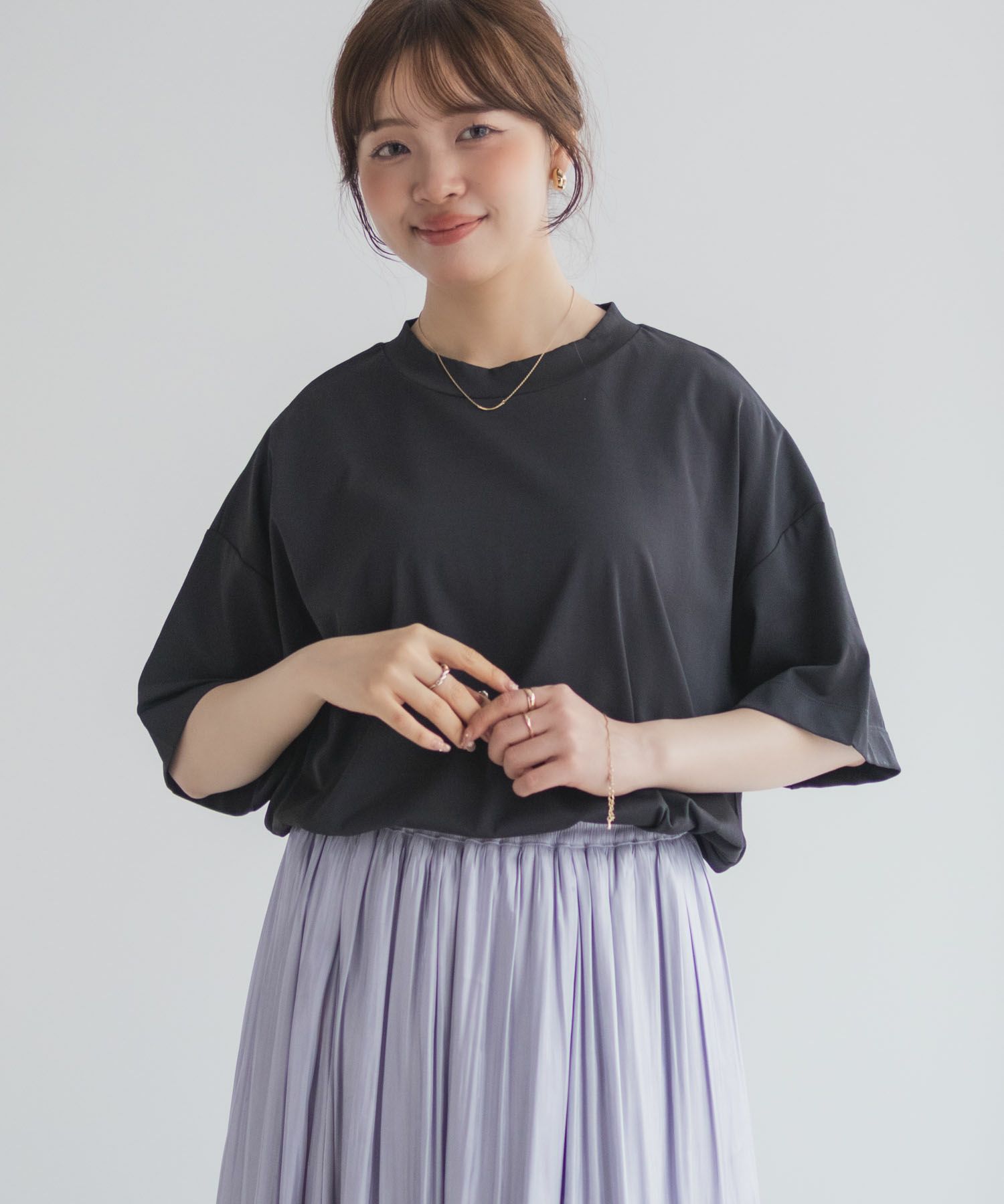 nAvy エブリーT 汗じみ軽減 プチハイネックTシャツ レディース ネコポス 対応商品