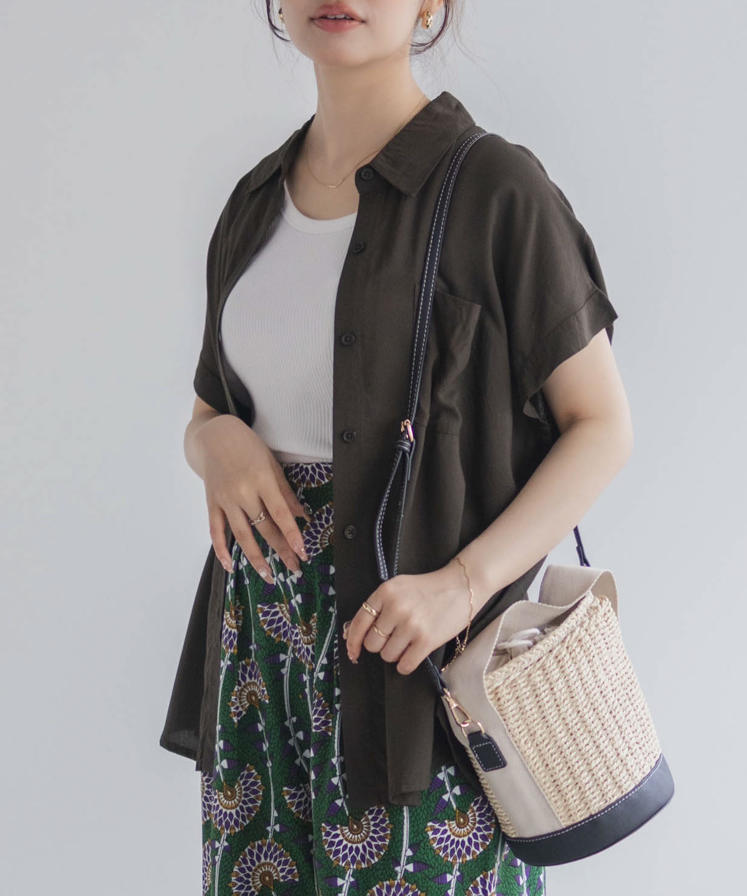 Howdy Marie インドファブリック 前開きフレンチスリーブシャツ レディース商品画像-2