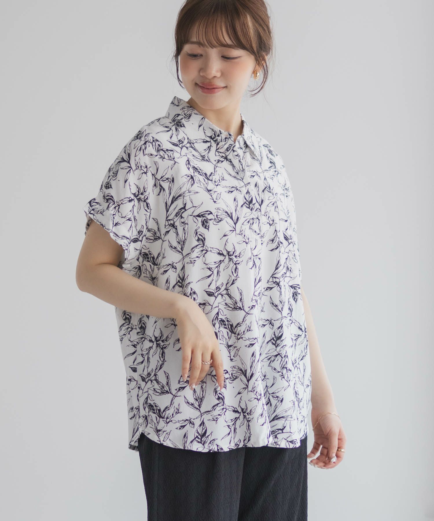 Howdy Marie  インドファブリック 前開きフレンチスリーブシャツ レディース商品画像-5