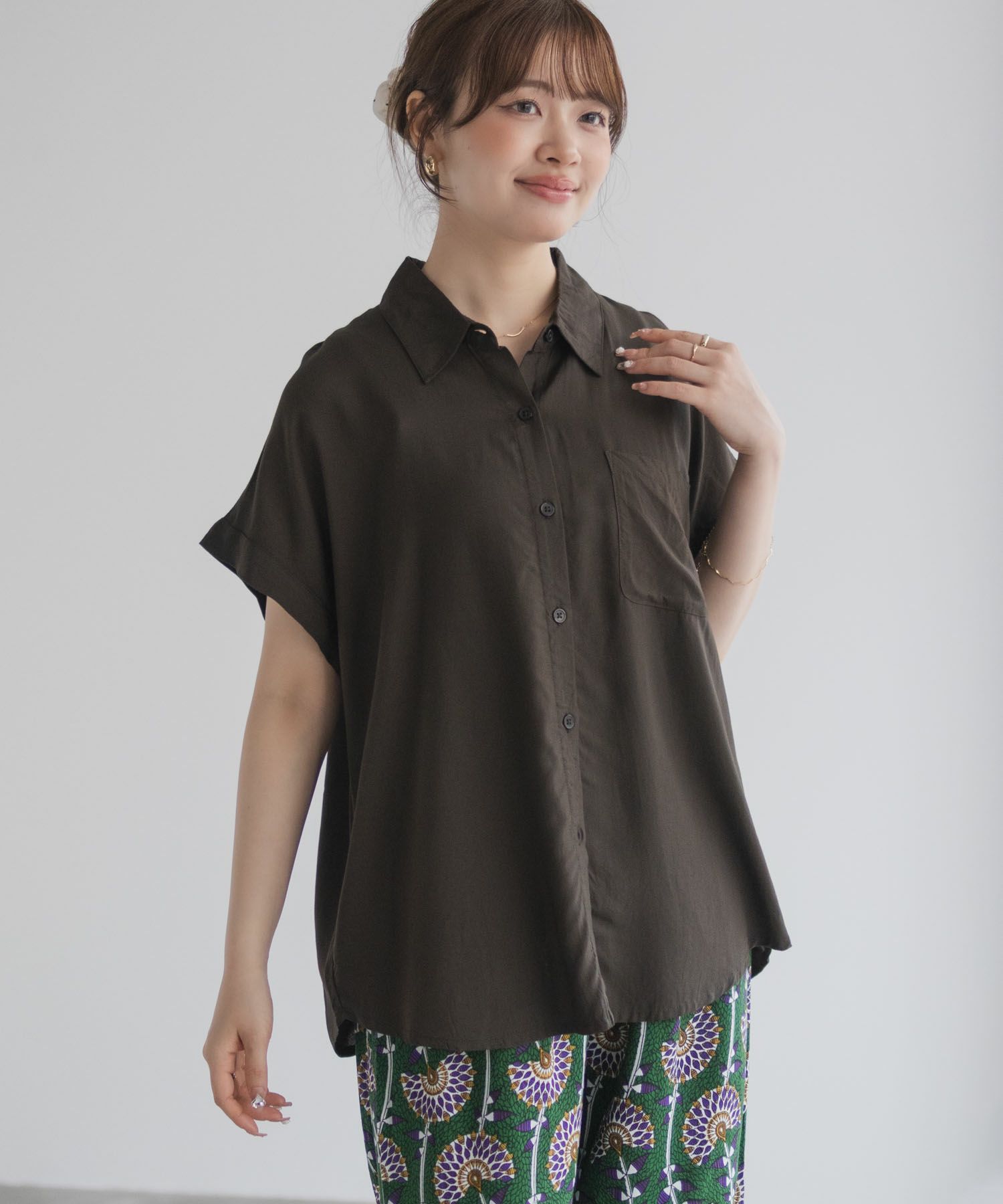Howdy Marie  インドファブリック 前開きフレンチスリーブシャツ レディース商品画像-10