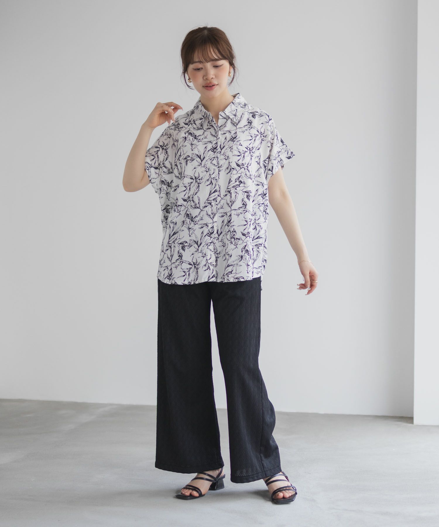 Howdy Marie  インドファブリック 前開きフレンチスリーブシャツ レディース商品画像-25