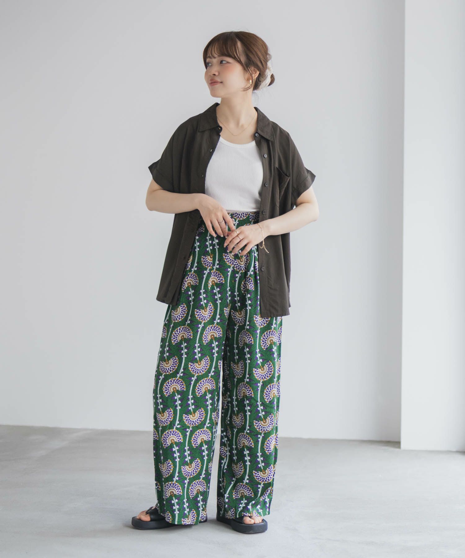 Howdy Marie インドファブリック 前開きフレンチスリーブシャツ レディース商品画像-26