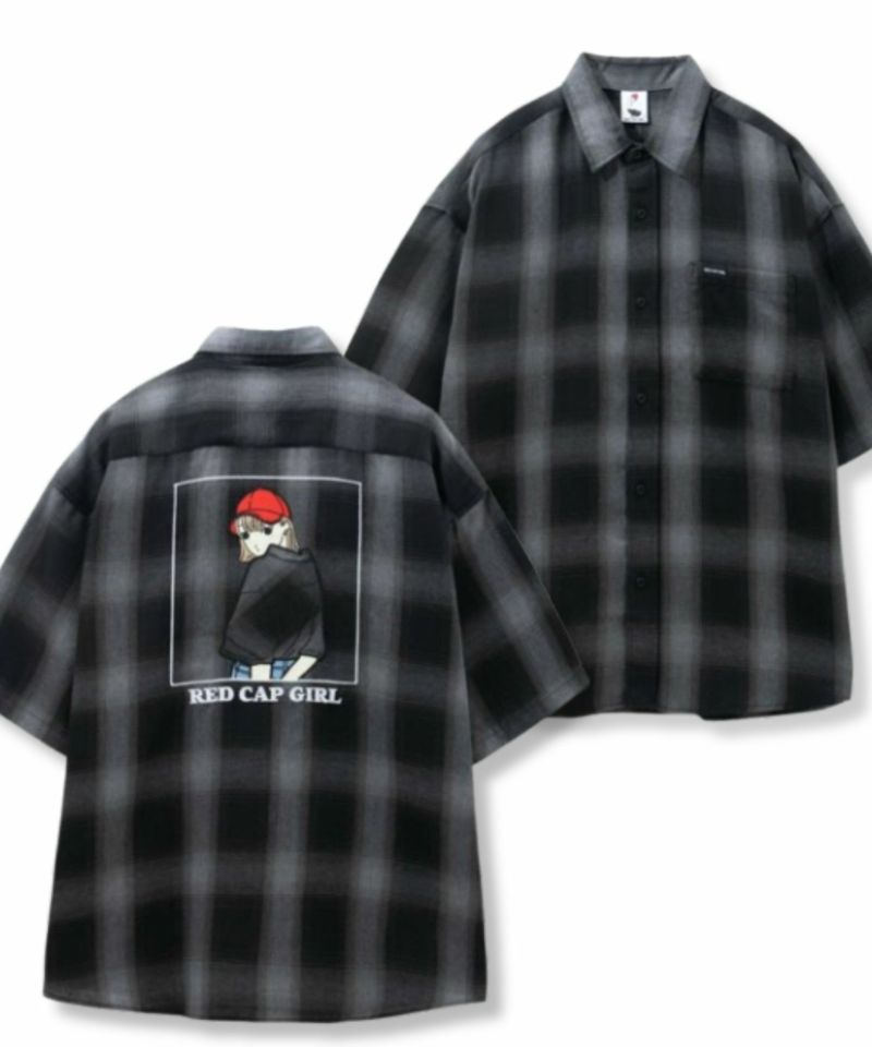 RED CAP GIRL  ルーズサイズバックイラストオンブレーチェック半袖シャツ メンズ商品画像-3