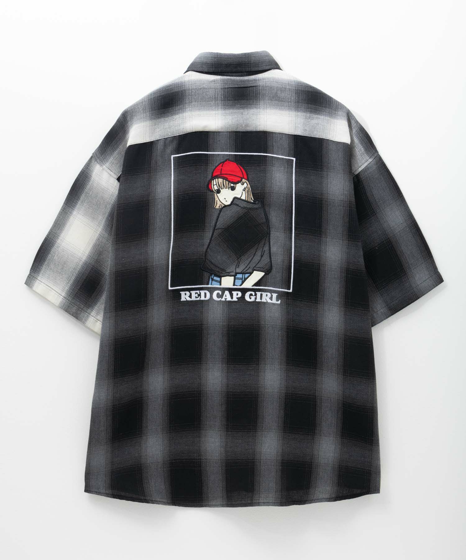 [期間限定価格]RED CAP GIRL  ルーズサイズバックイラストオンブレーチェック半袖シャツ メンズ商品画像-4