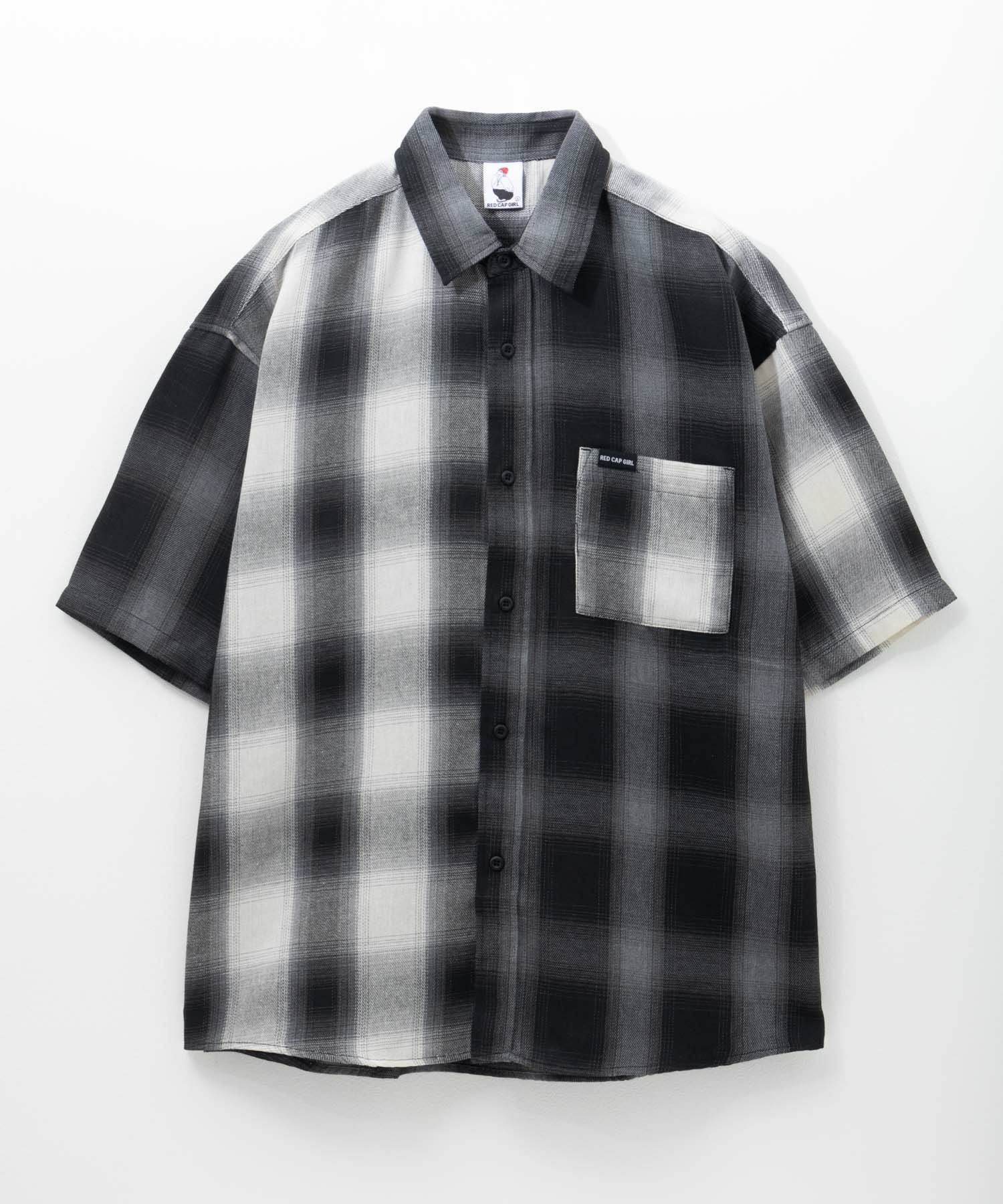 [期間限定価格]RED CAP GIRL  ルーズサイズバックイラストオンブレーチェック半袖シャツ メンズ商品画像-5