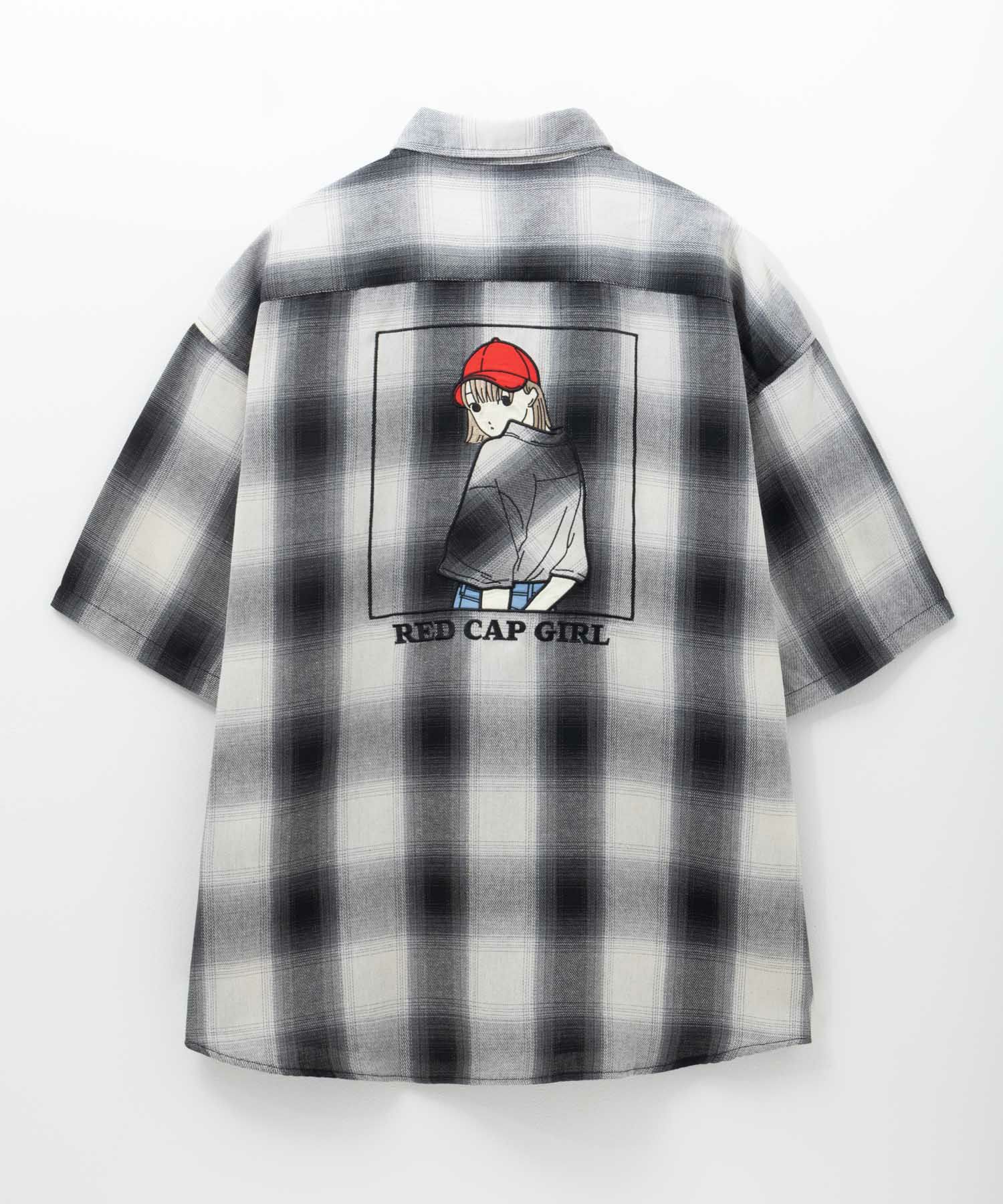 [期間限定価格]RED CAP GIRL  ルーズサイズバックイラストオンブレーチェック半袖シャツ メンズ商品画像-6