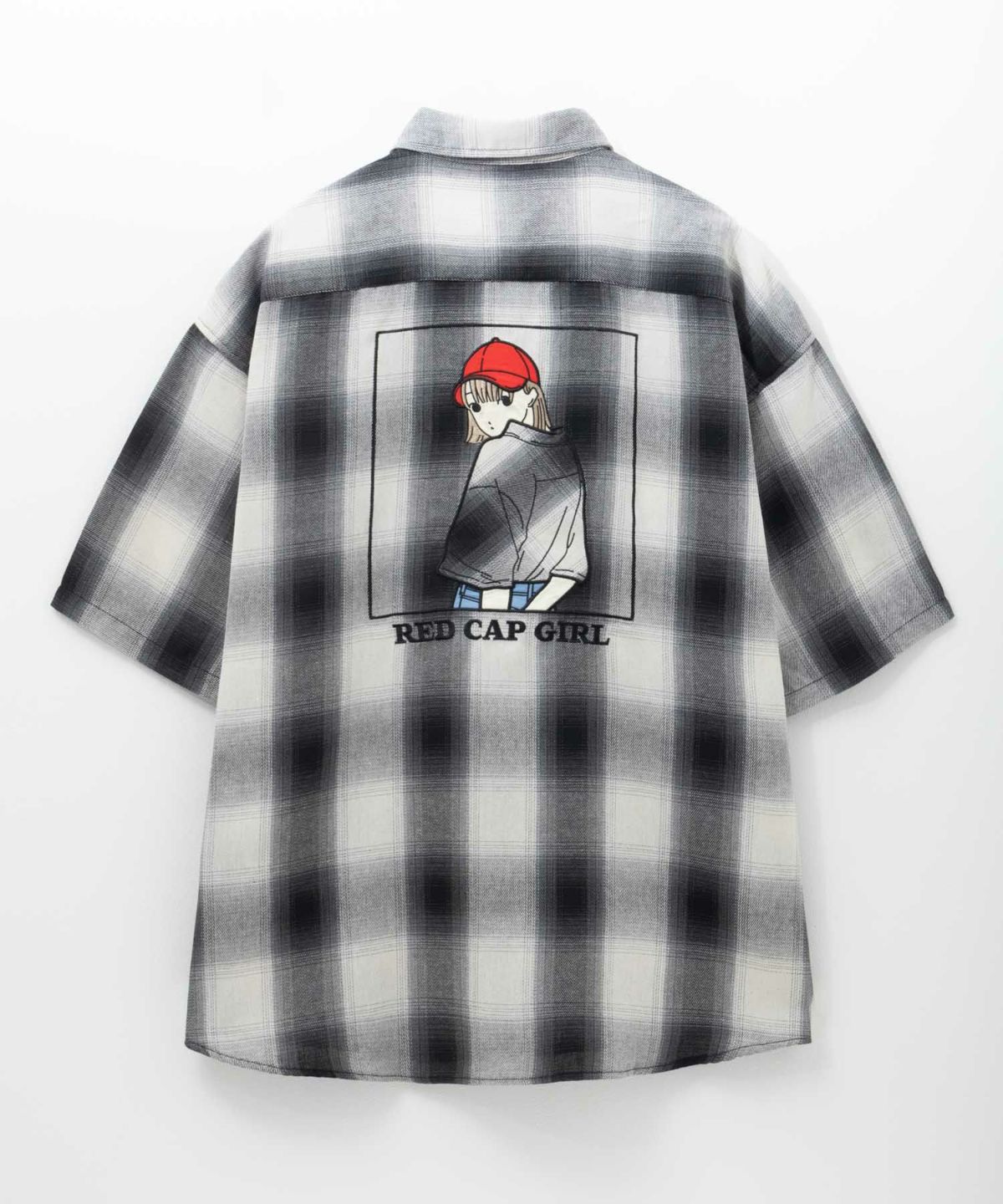 RED CAP GIRL ルーズサイズバックイラストオンブレーチェック半袖シャツ メンズ