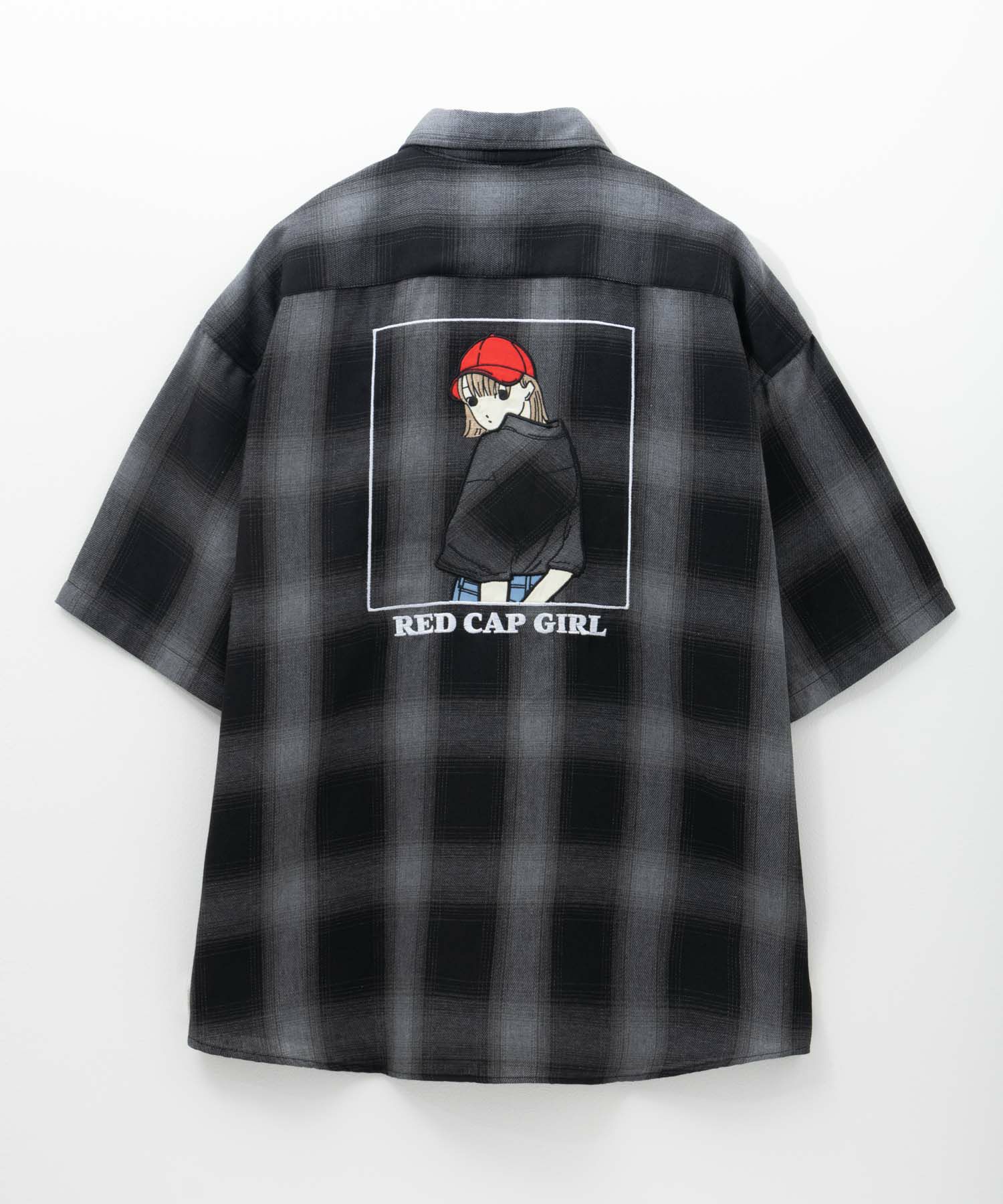 RED CAP GIRL ルーズサイズバックイラストオンブレーチェック半袖シャツ メンズ