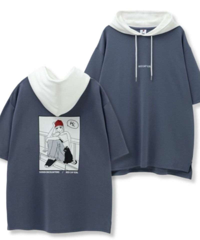 RED CAP GIRL ポンチ素材バックプリントフードTシャツ メンズ商品画像-1