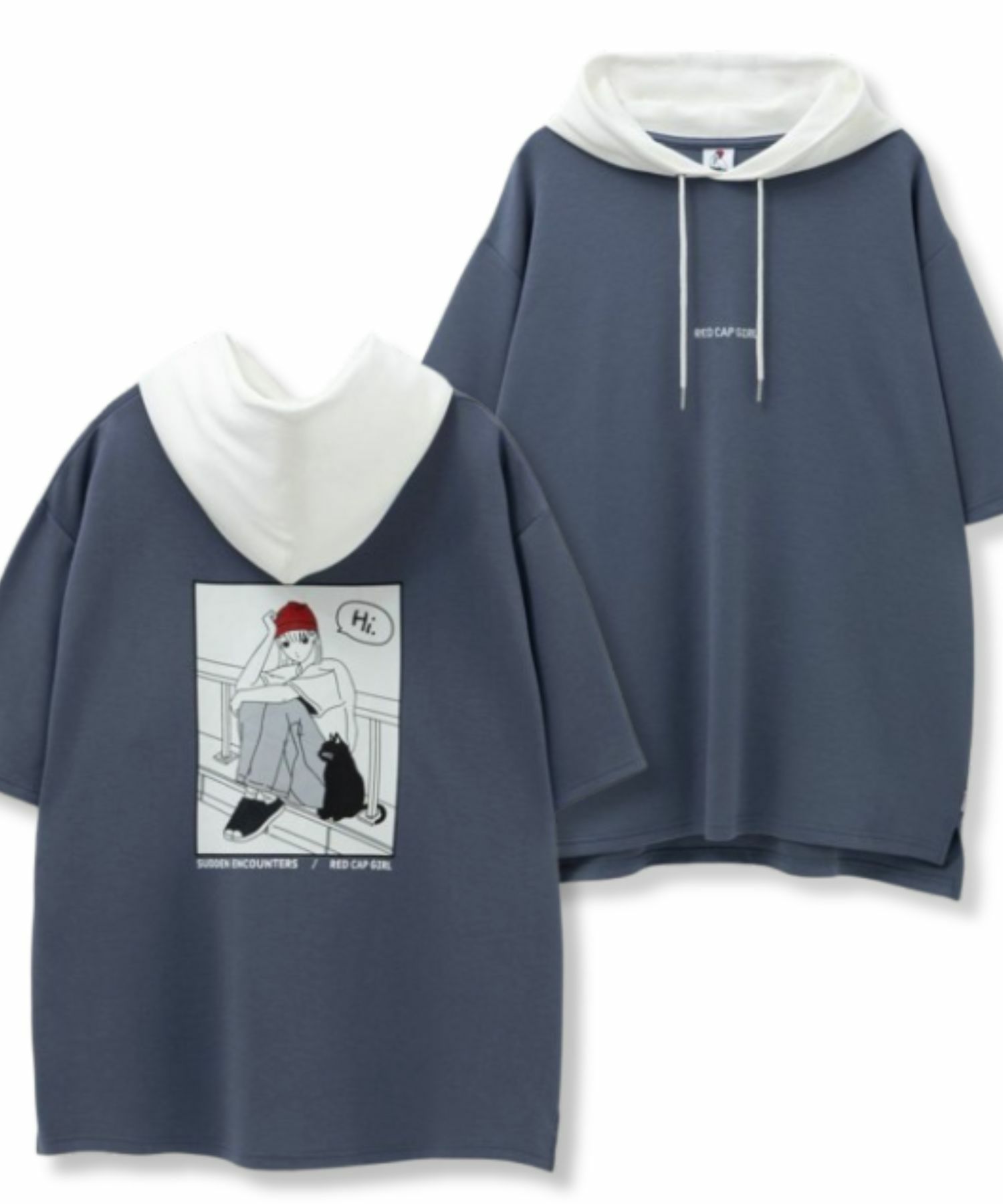 RED CAP GIRL ポンチ素材バックプリントフードTシャツ メンズ