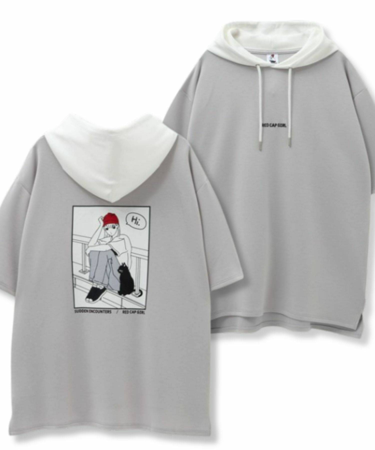 RED CAP GIRL  ポンチ素材バックプリントフードTシャツ メンズ商品画像-2