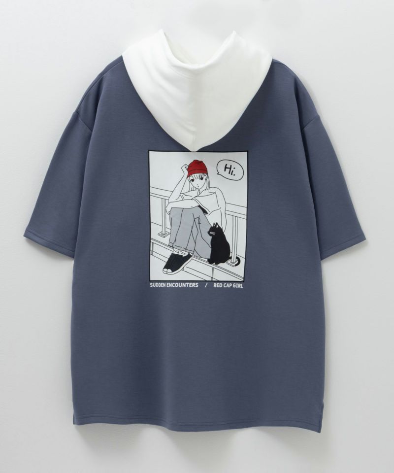 RED CAP GIRL ポンチ素材バックプリントフードTシャツ メンズ商品画像-4