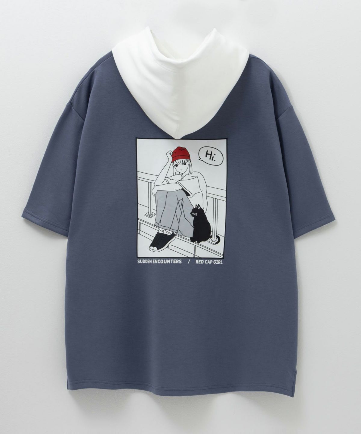 RED CAP GIRL ポンチ素材バックプリントフードTシャツ メンズ