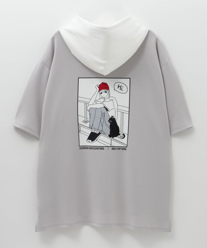 RED CAP GIRL  ポンチ素材バックプリントフードTシャツ メンズ商品画像-6