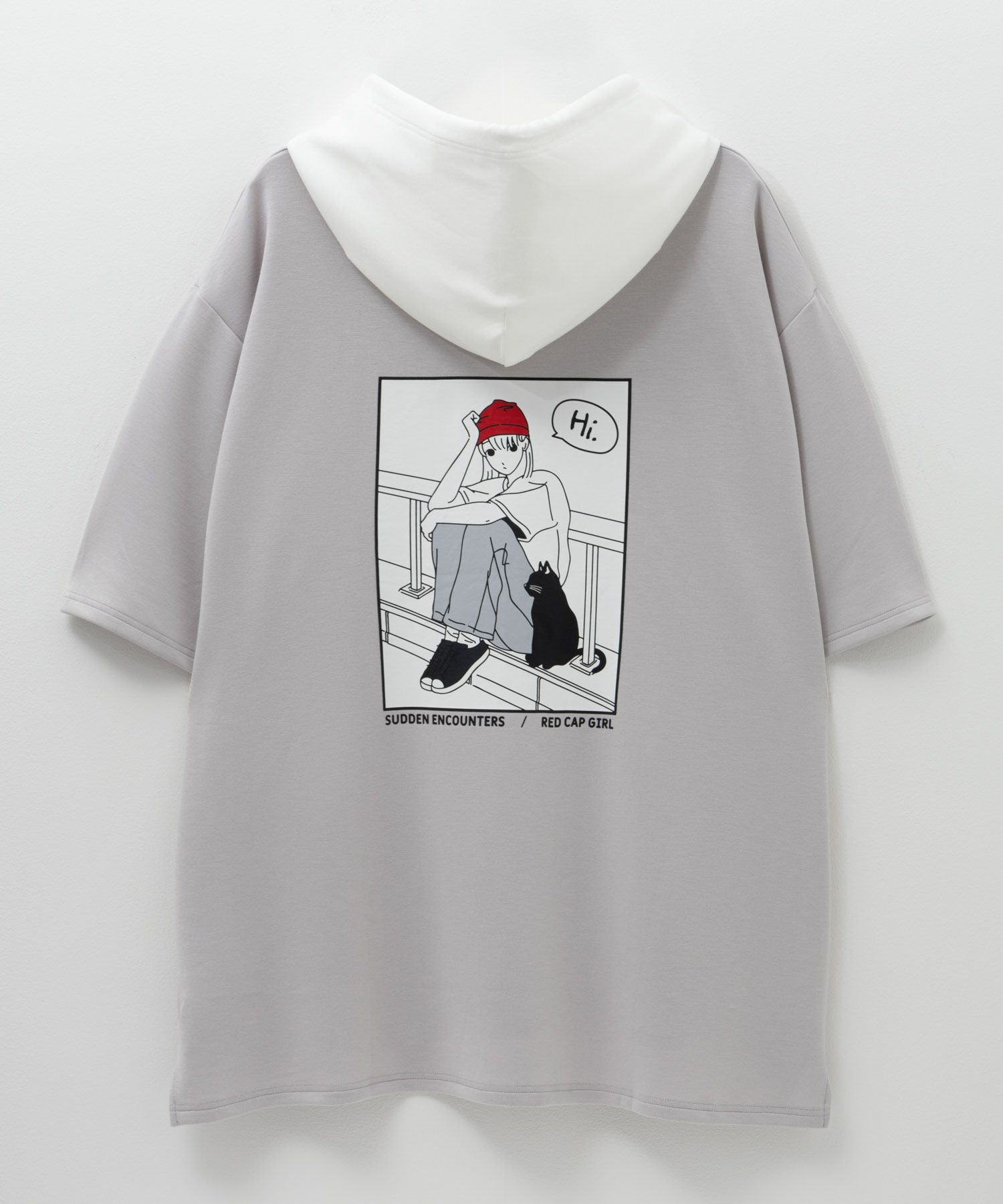 RED CAP GIRL ポンチ素材バックプリントフードTシャツ メンズ