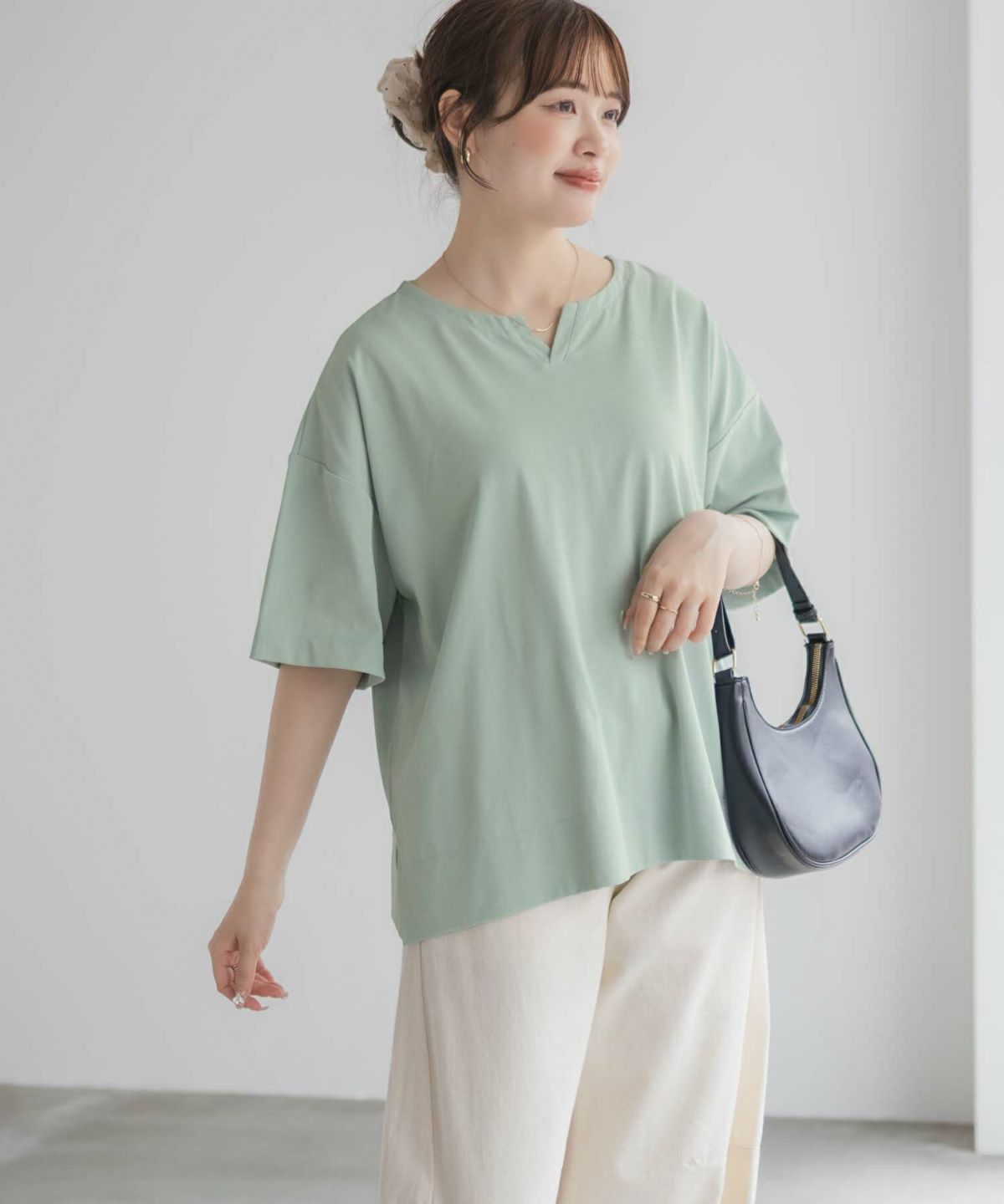 nAvy エブリーT 汗じみ軽減 キーネックTシャツ レディース ネコポス 対応商品