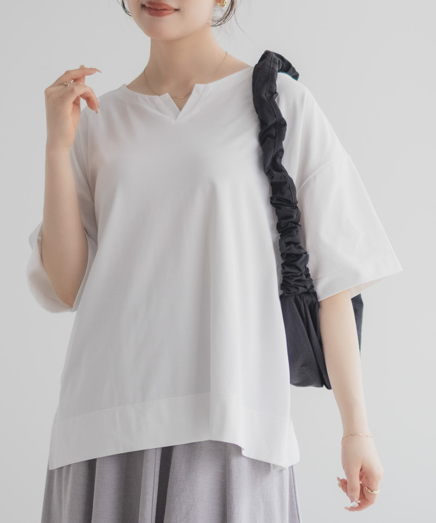 nAvy エブリーT 汗じみ軽減 キーネックTシャツ レディース ネコポス 対応商品